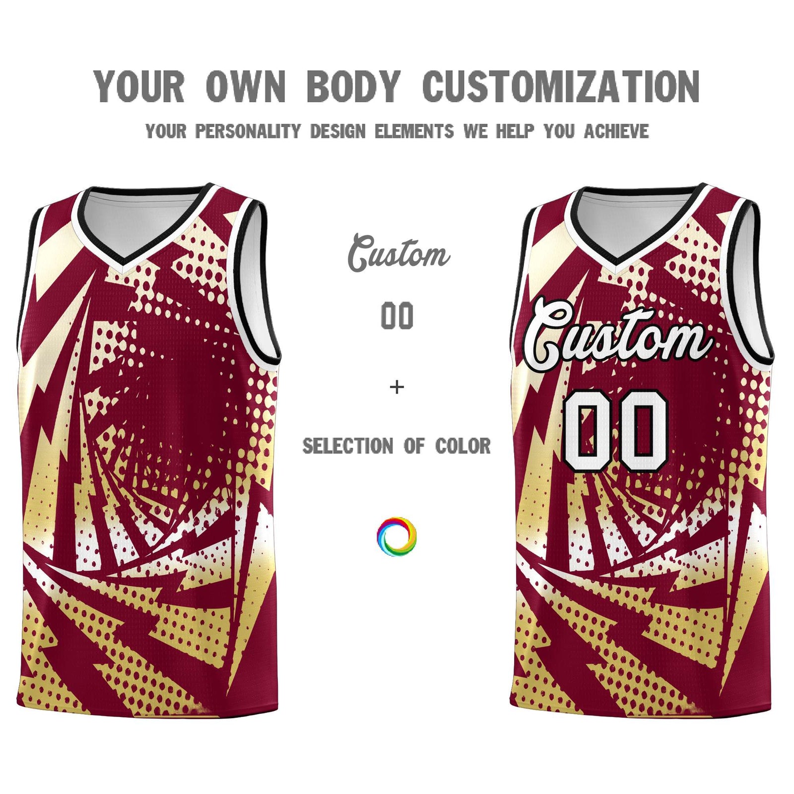 Custom Youth Basketball Jerseys Crimson Old Gold Lightning Design Halftone Personalized Uniforms