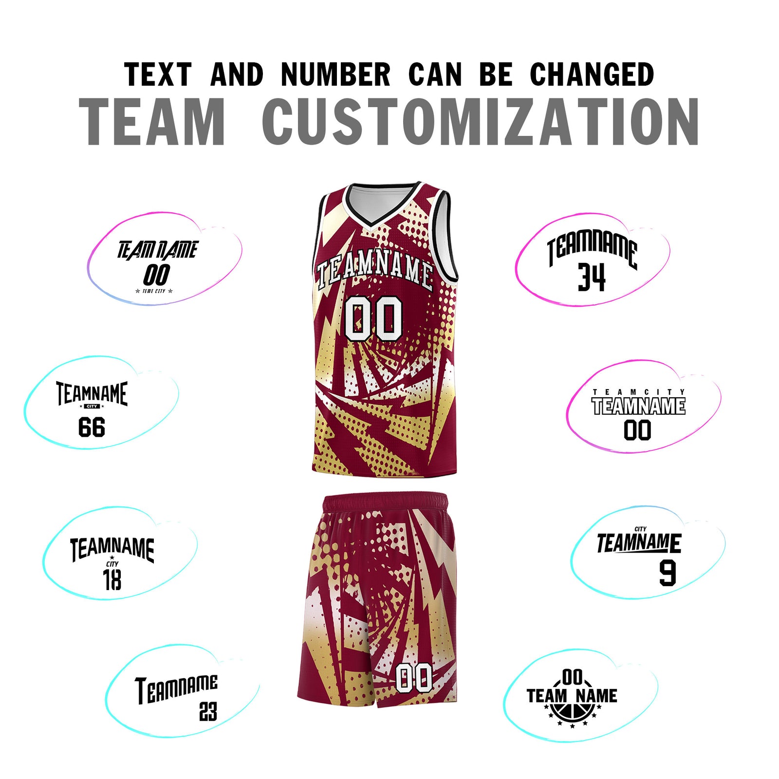 Custom Youth Basketball Jerseys Crimson Old Gold Lightning Design Halftone Personalized Uniforms