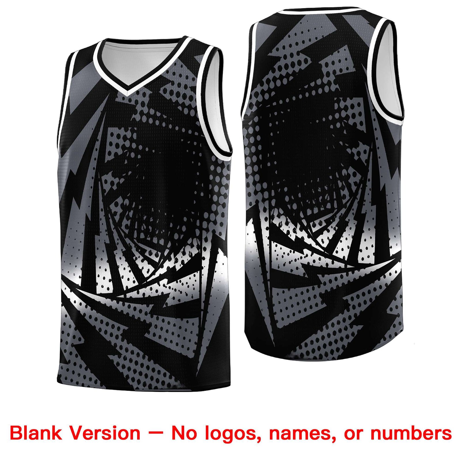 Custom Youth Basketball Jerseys Black Dark Gray Lightning Design Halftone Personalized Uniforms