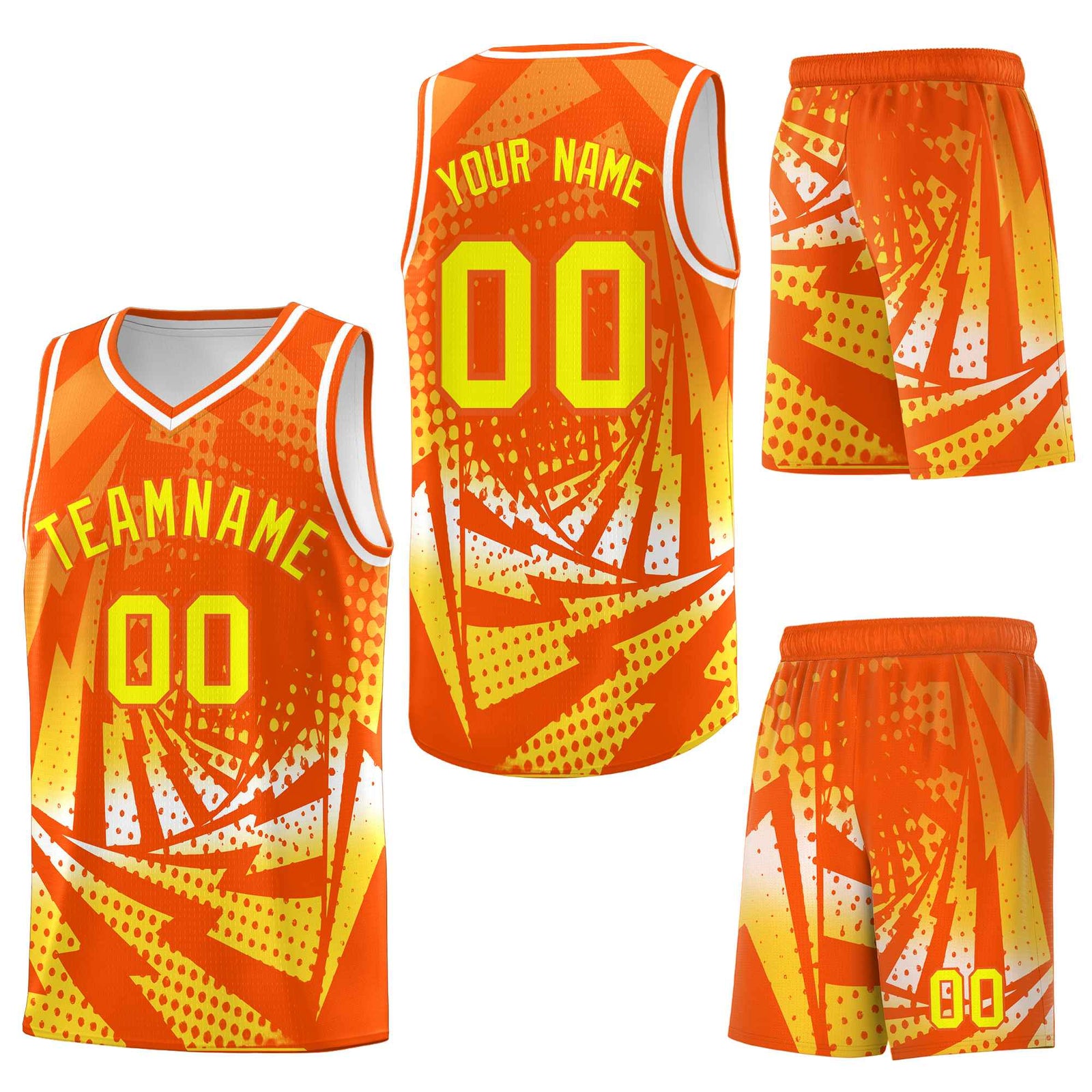 Custom Orange Gold Lightning Halftone Dot Design Wrinkle-Resistant Uniform Basketball Jersey