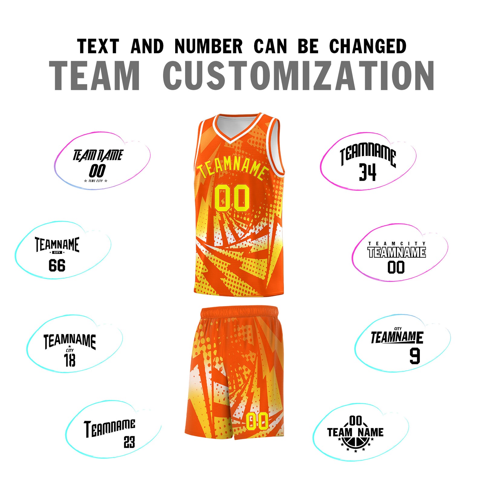 Custom Youth Basketball Jerseys Orange Gold Lightning Halftone Personalized Team Uniforms