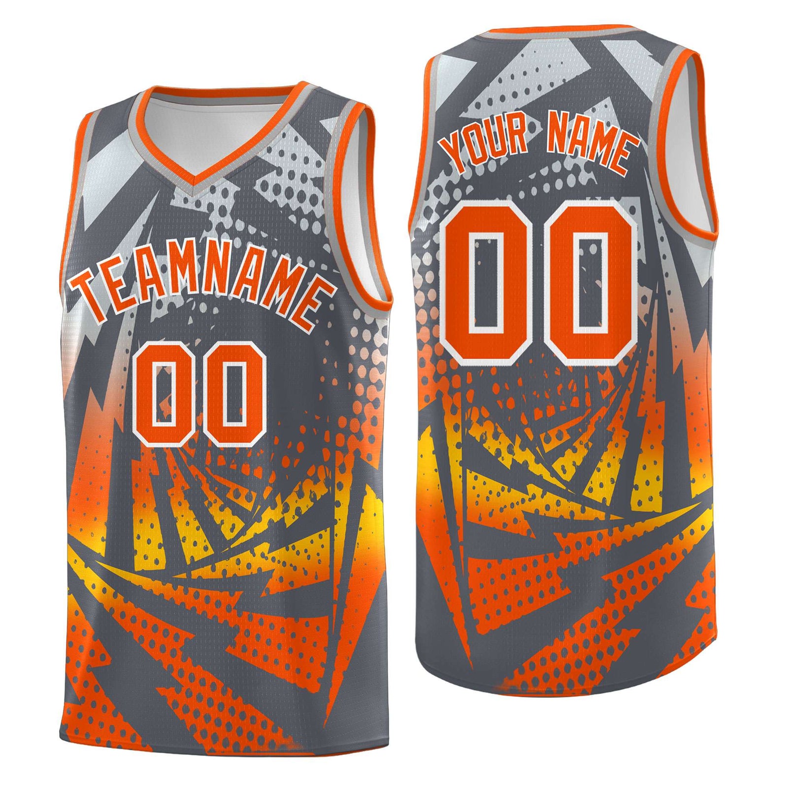 Custom Youth Basketball Jerseys Dark Gray Orange Lightning Design Halftone Personalized Uniforms