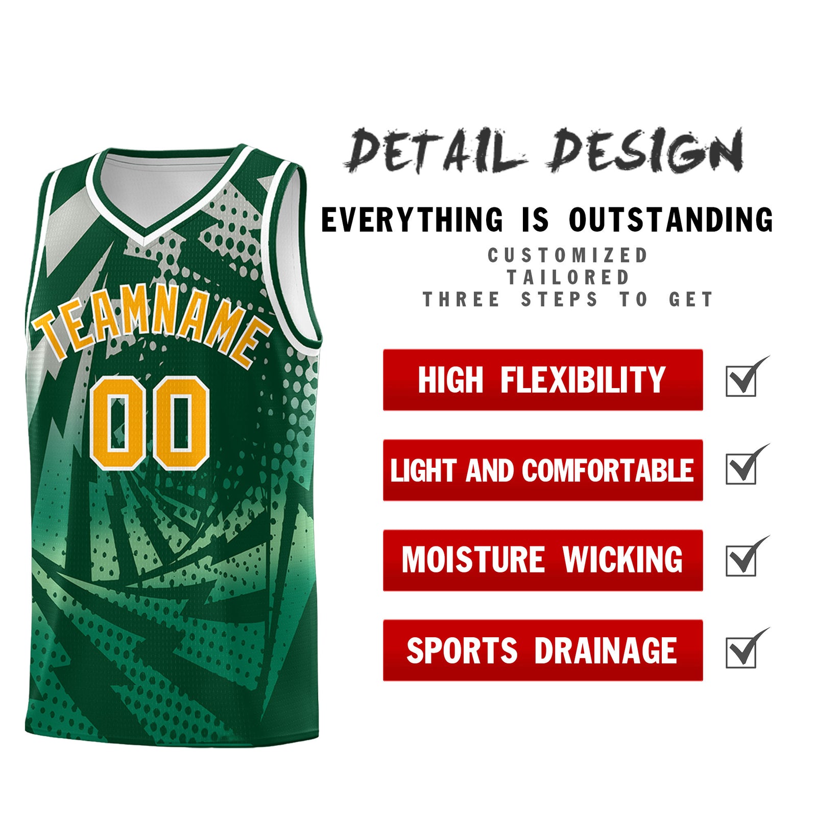 Custom Youth Basketball Jerseys Green Kelly Green Lightning Design Halftone Personalized Uniforms