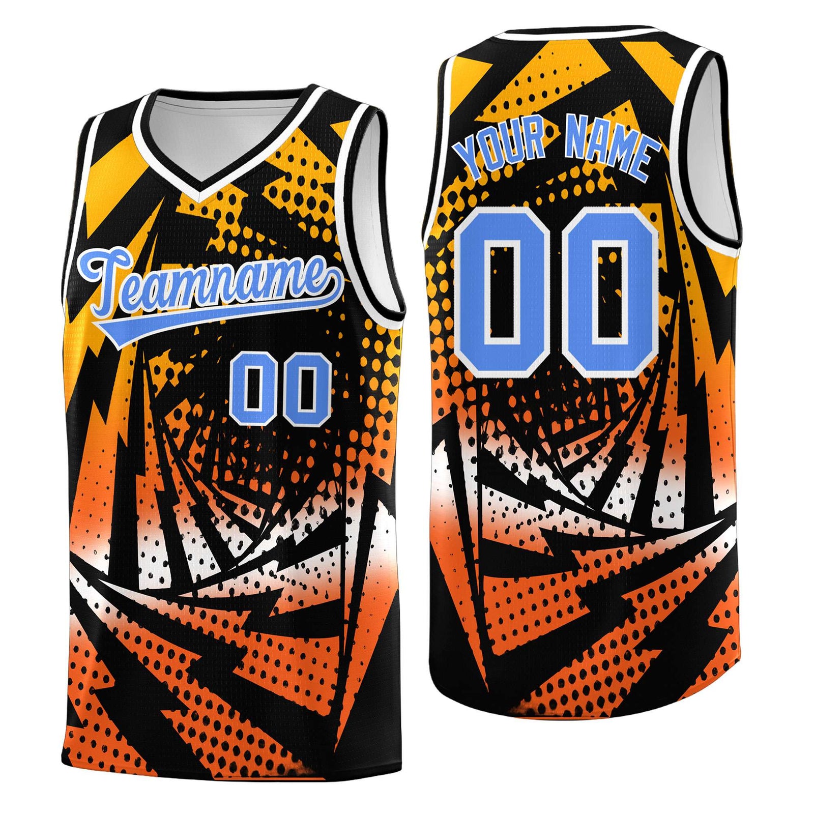 Custom Youth Basketball Jerseys Black Orange Lightning Design Halftone Personalized Uniforms