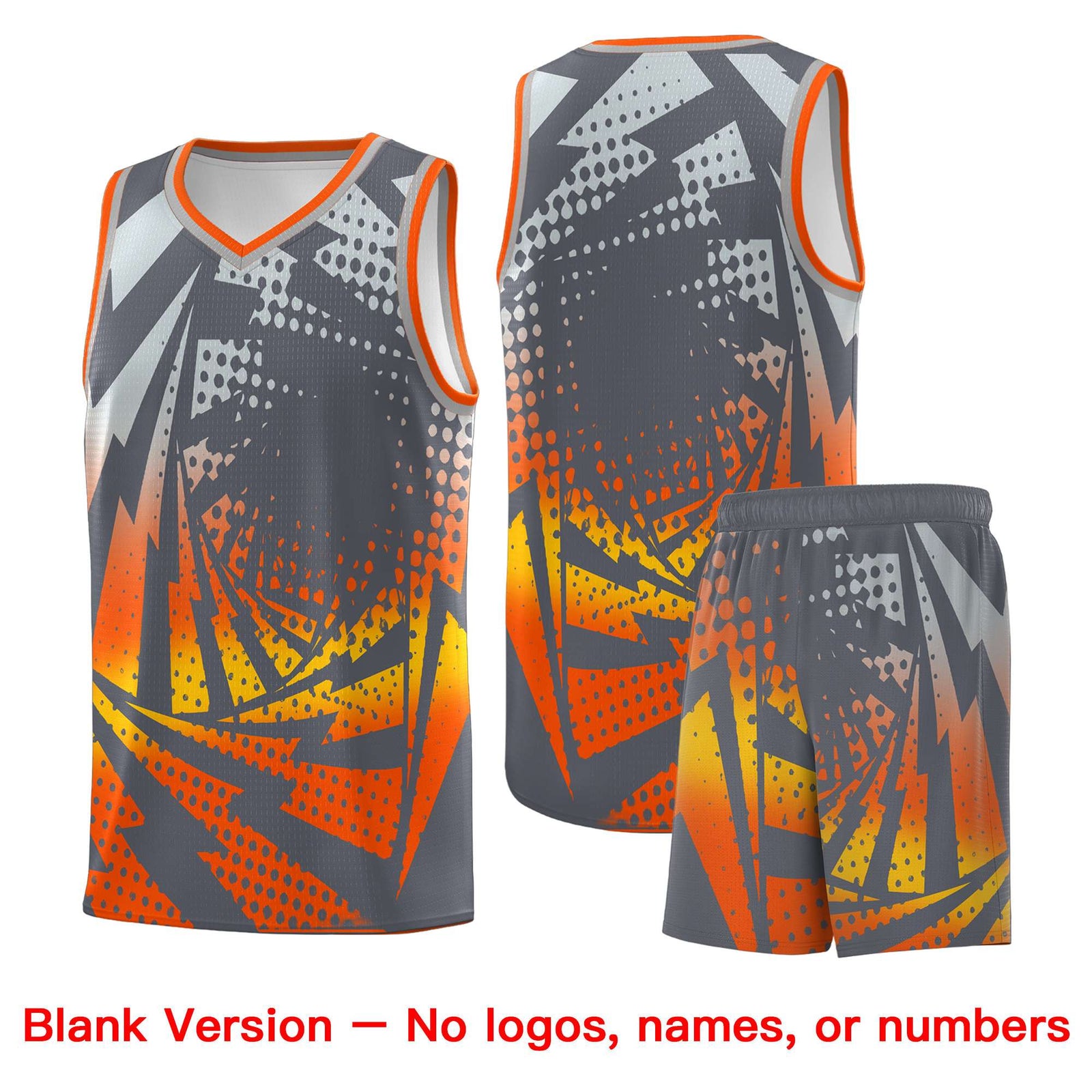 Custom Youth Basketball Jerseys Dark Gray Orange Lightning Design Halftone Personalized Uniforms