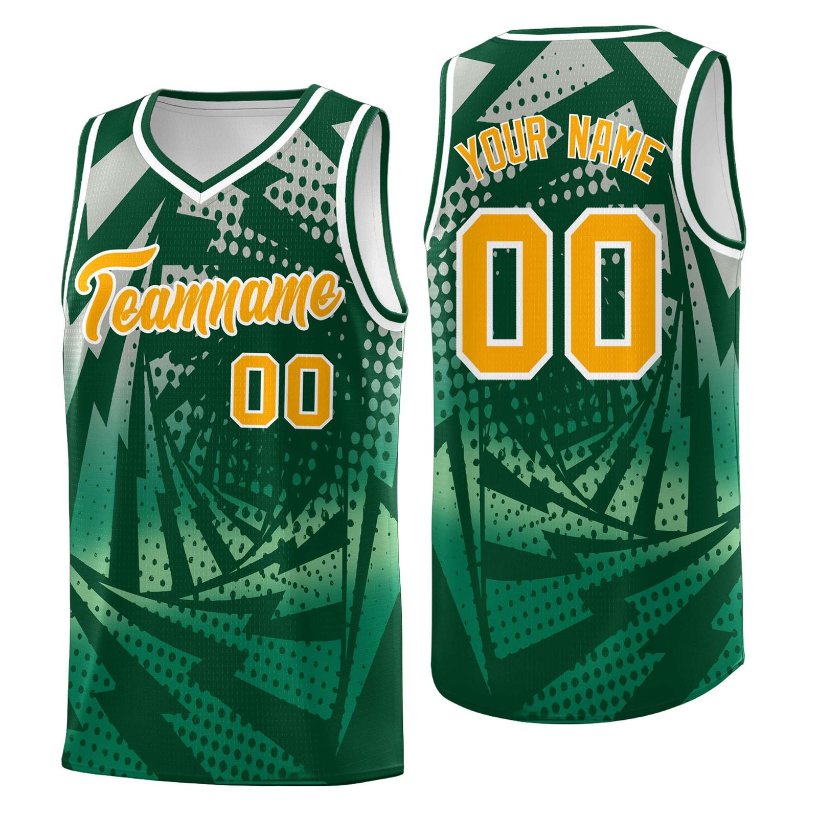 Custom Youth Basketball Jerseys Green Kelly Green Lightning Design Halftone Personalized Uniforms