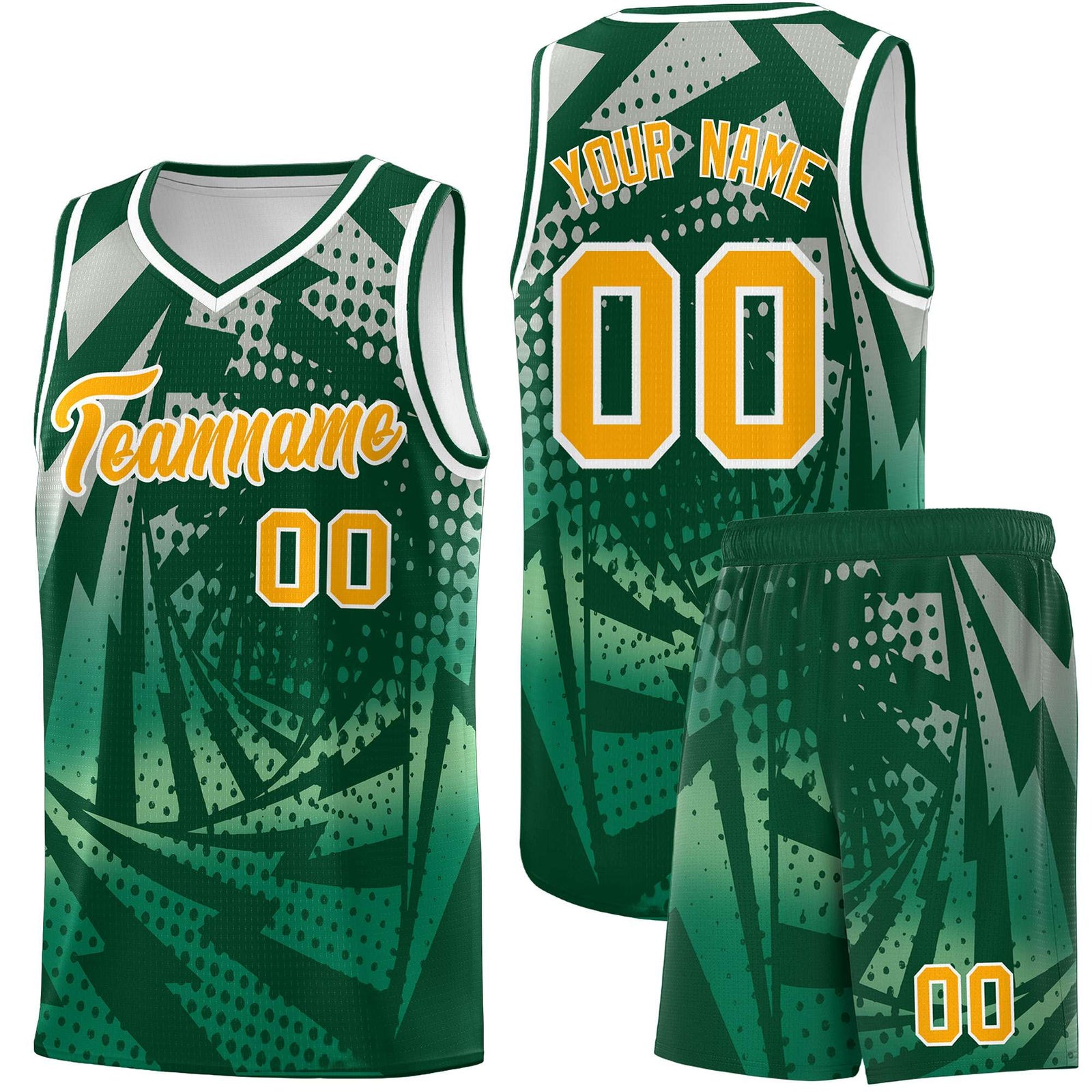 Custom Youth Basketball Jerseys Green Kelly Green Lightning Design Halftone Personalized Uniforms