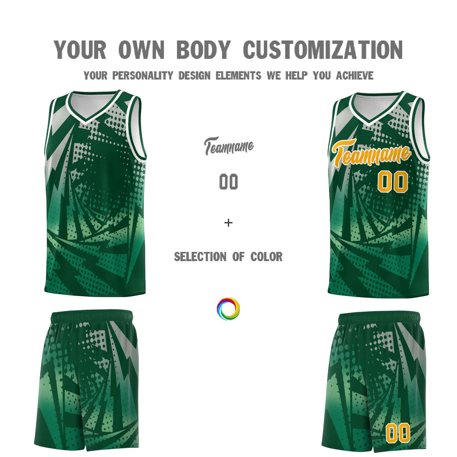 Custom Youth Basketball Jerseys Green Kelly Green Lightning Design Halftone Personalized Uniforms