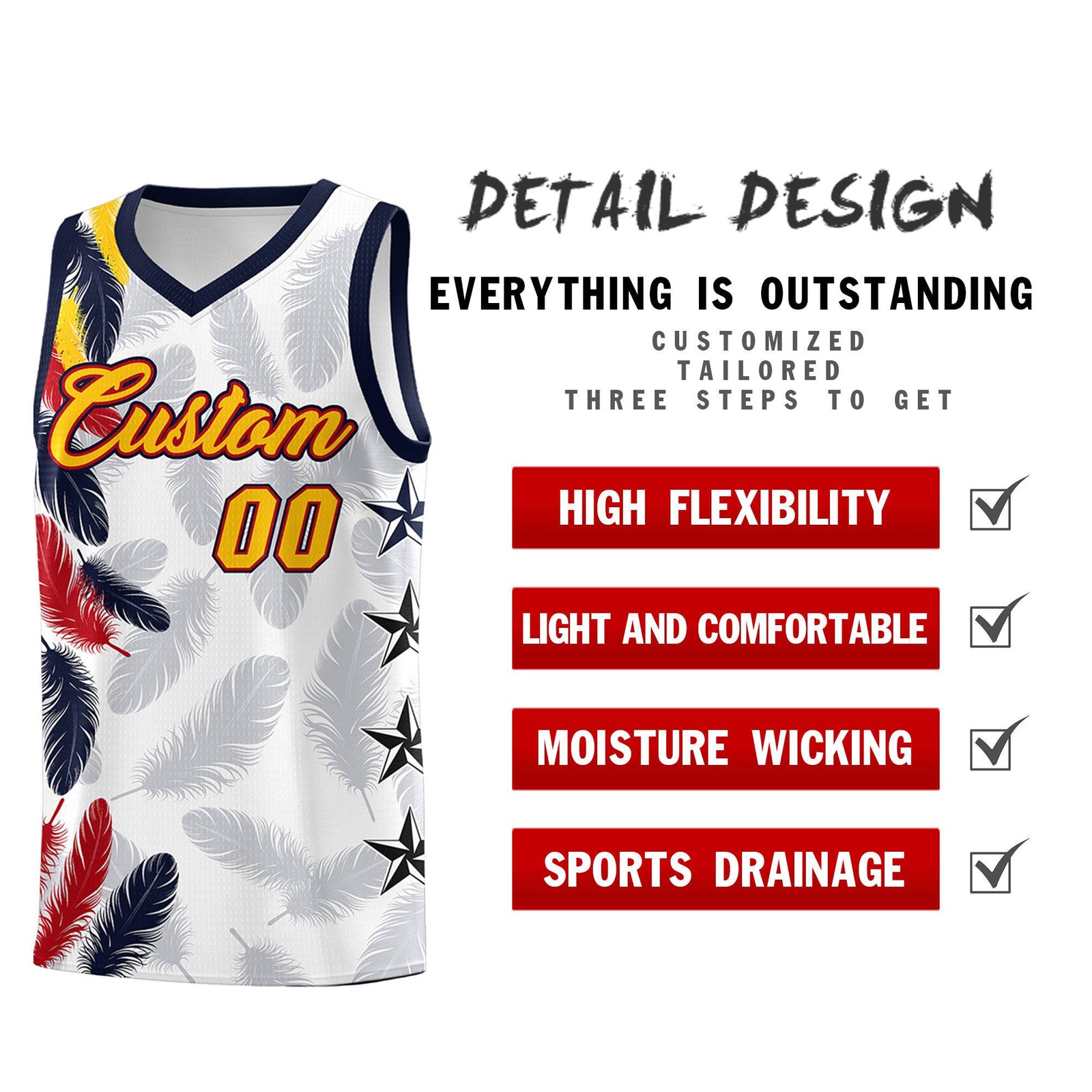 Custom Youth Basketball Jersey White Gold Feather Series Sports Uniform