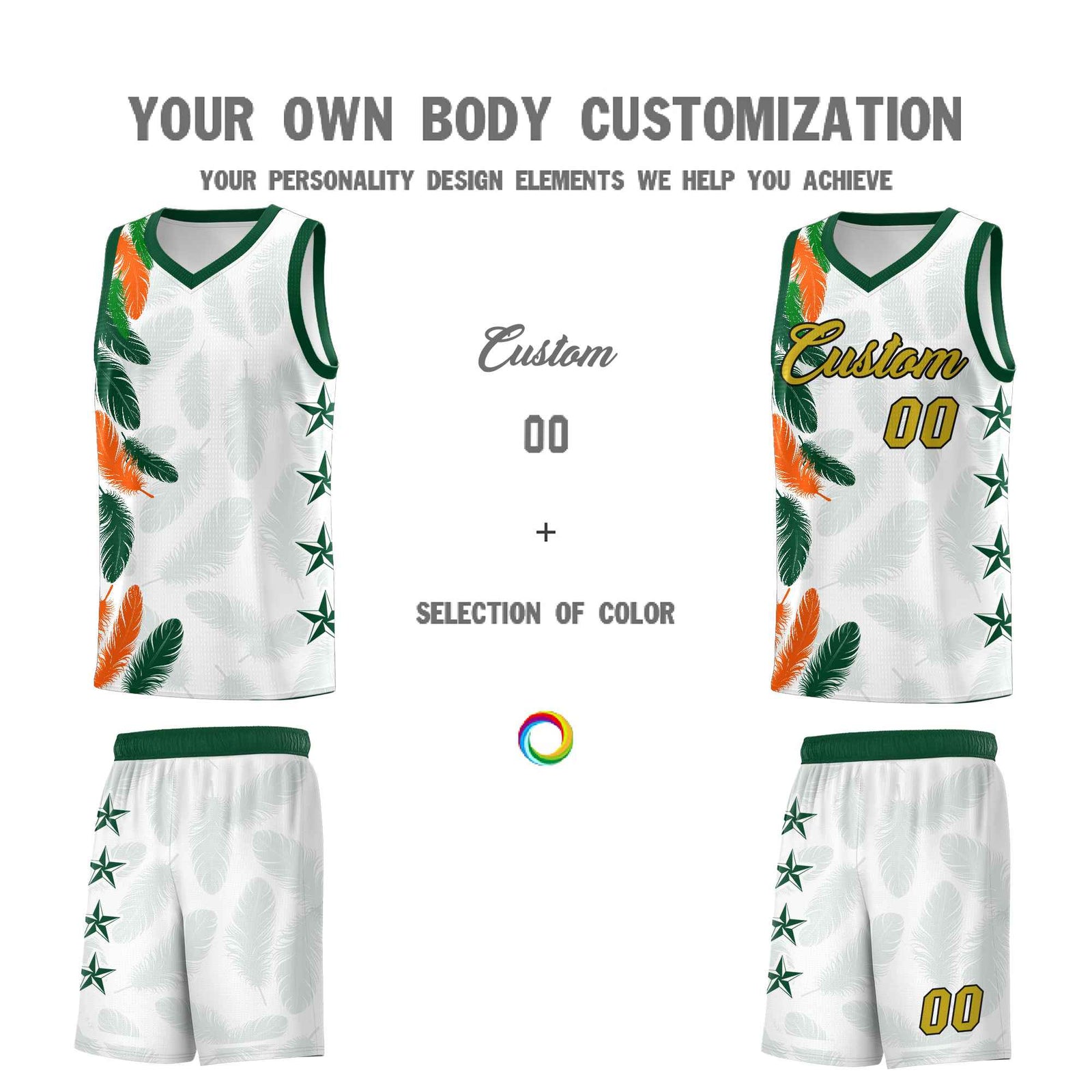 Custom Youth Basketball Jersey White Old Gold Feather Series Sports Uniform