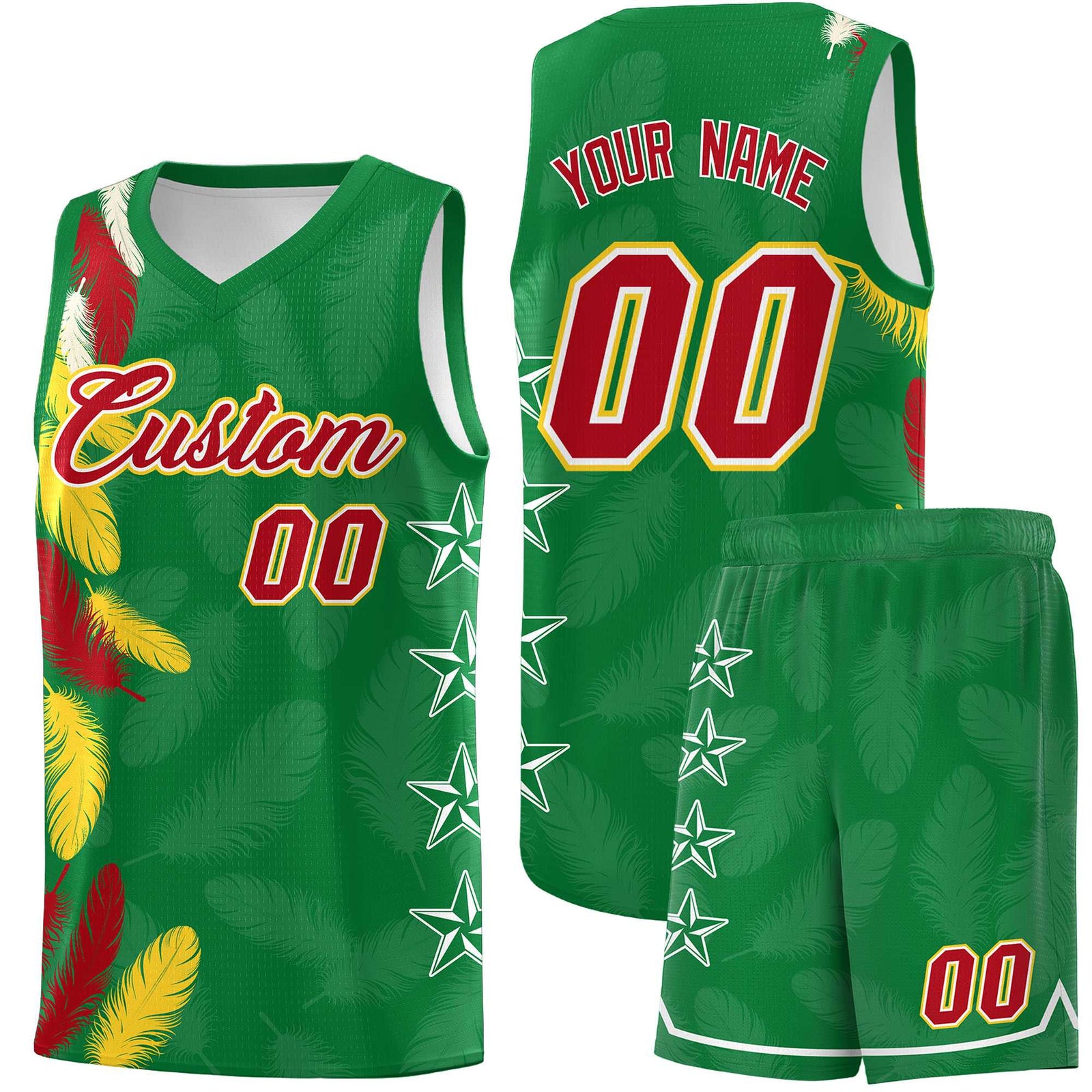 Custom Youth Basketball Jersey Kelly Green Red Feather Series Sports Uniform