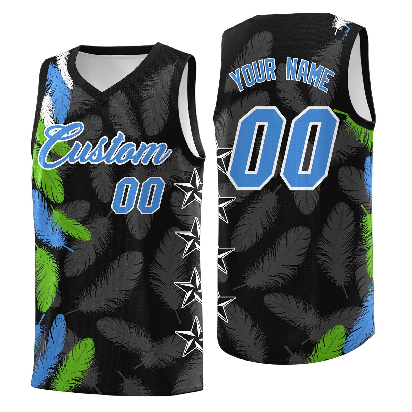 Custom Youth Basketball Jersey Black Powder Blue Feather Series Sports Uniform