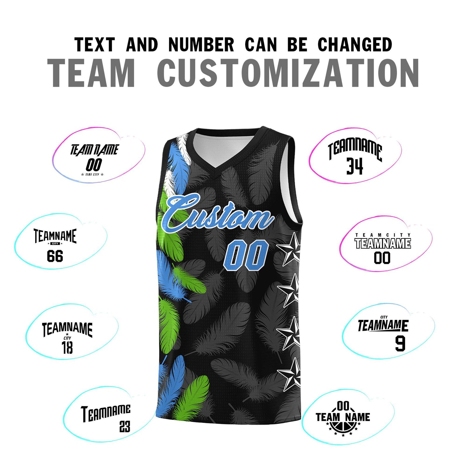 Custom Youth Basketball Jersey Black Powder Blue Feather Series Sports Uniform