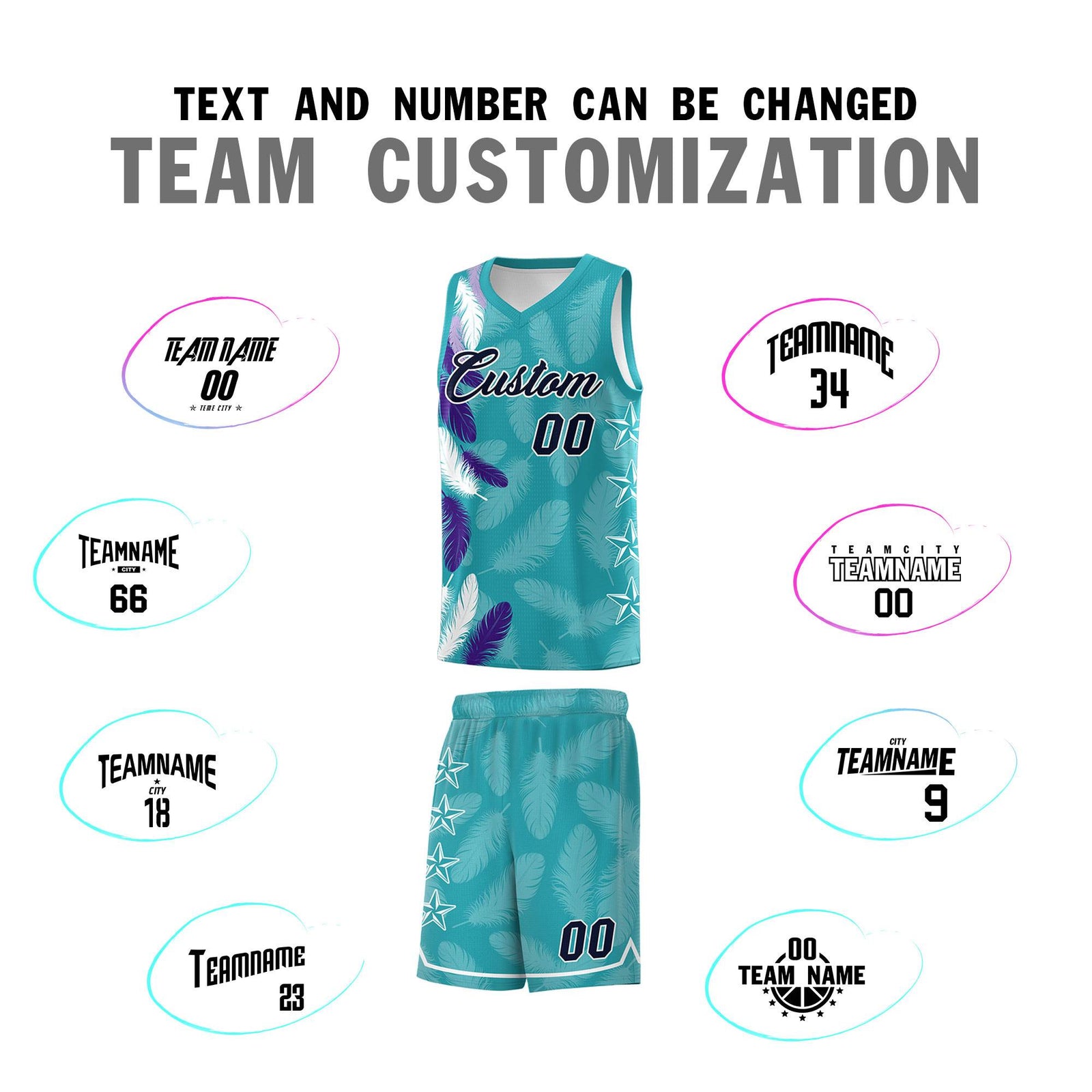 Custom Youth Basketball Jersey Aqua Navy Feather Series Sports Uniform