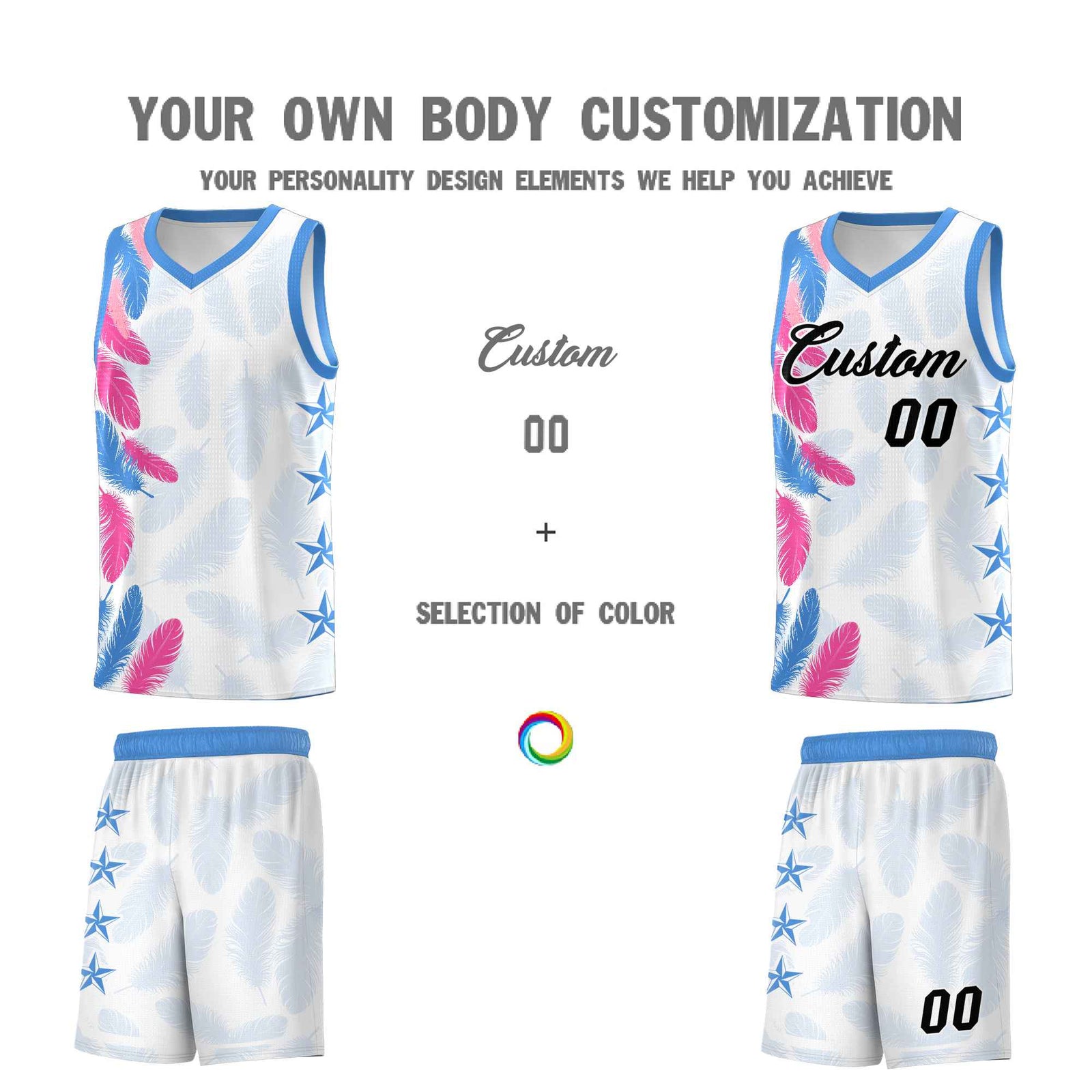 Custom Youth Basketball Jersey White Black Feather Series Sports Uniform