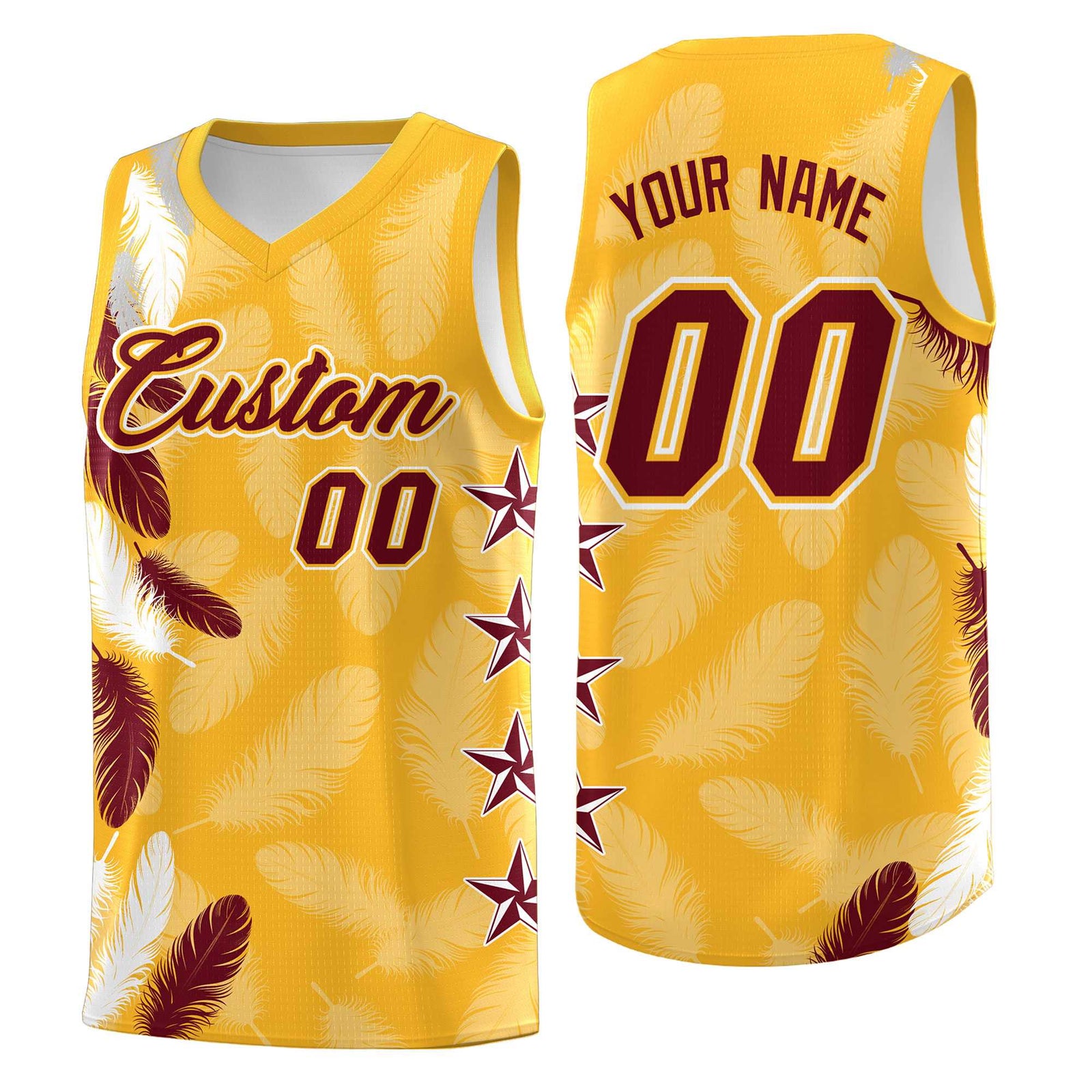 Custom Youth Basketball Jersey Gold Crimson Feather Series Sports Uniform