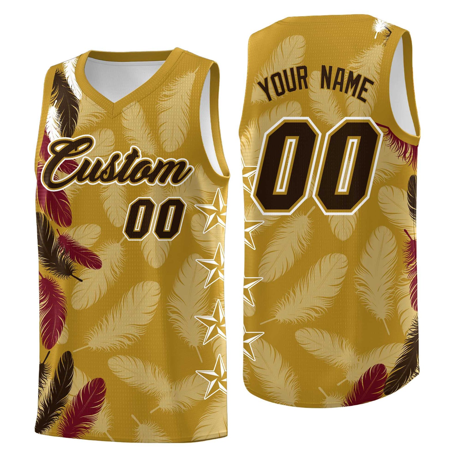 Custom Youth Basketball Jersey Old Gold Brown Feather Series Sports Uniform