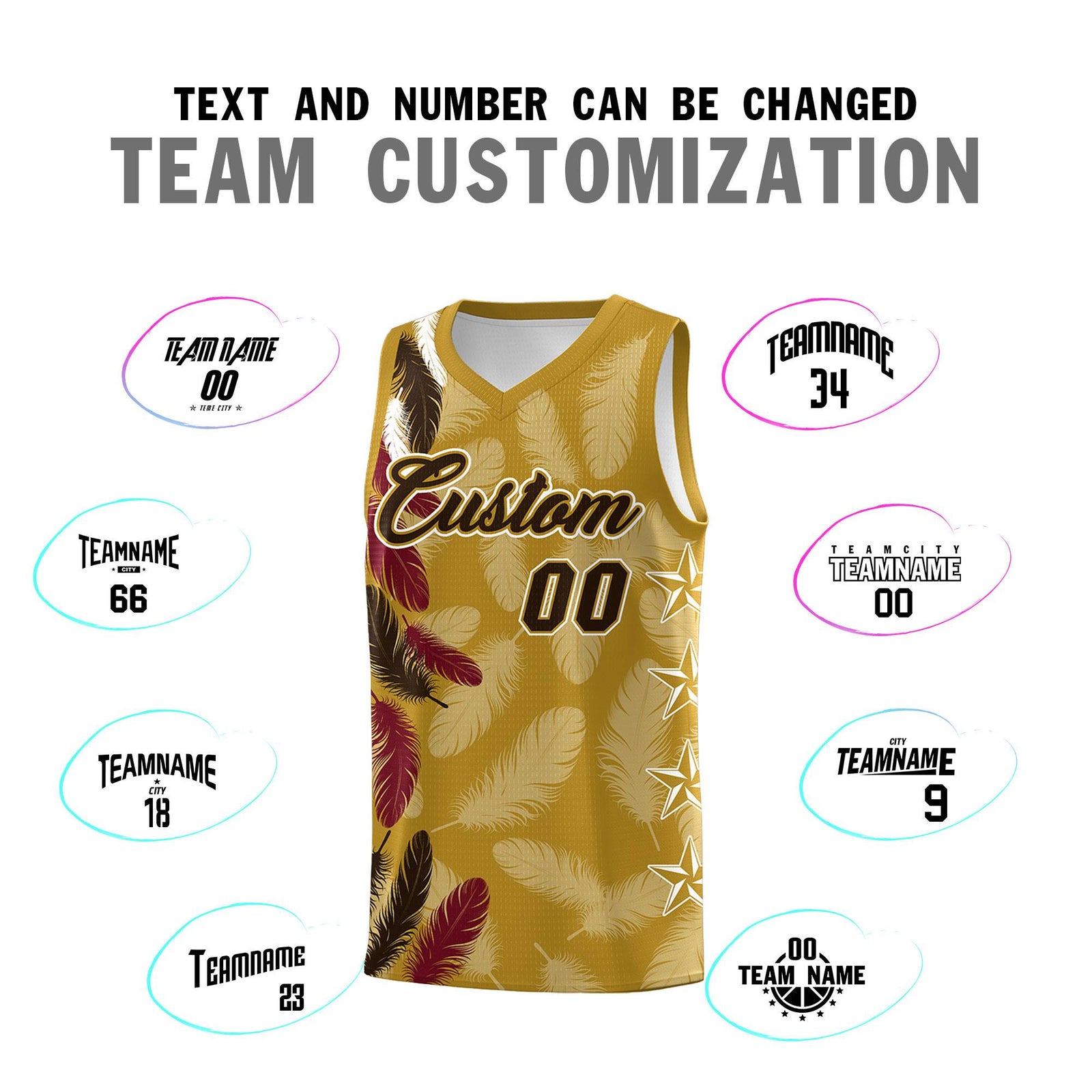 Custom Youth Basketball Jersey Old Gold Brown Feather Series Sports Uniform