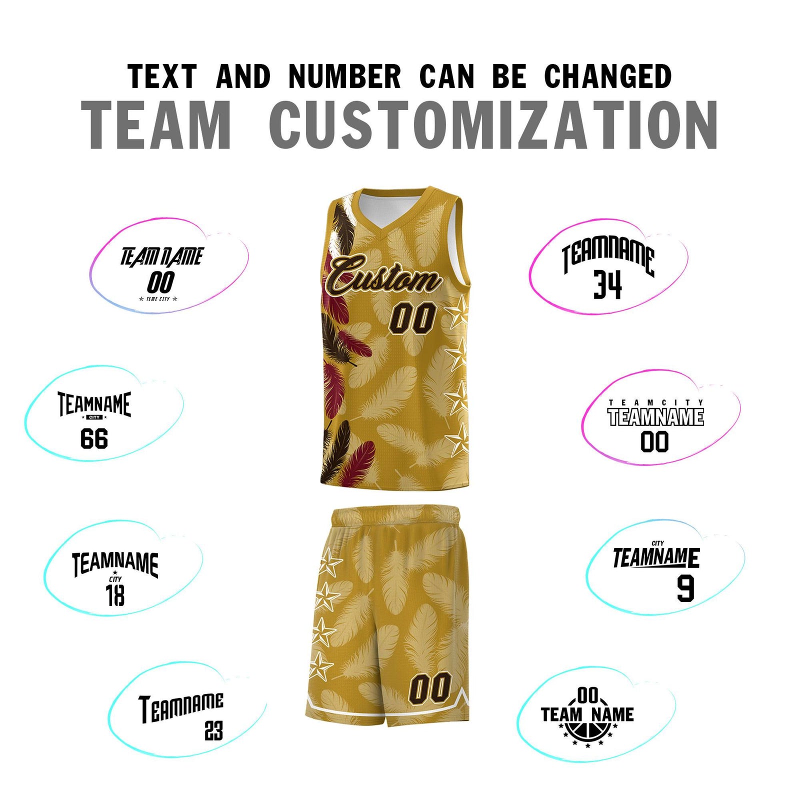 Custom Youth Basketball Jersey Old Gold Brown Feather Series Sports Uniform