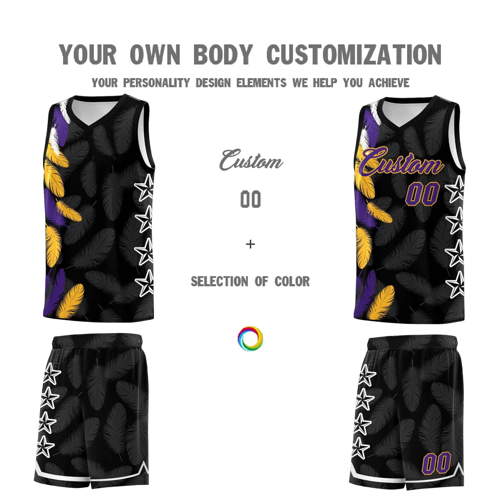 Custom Youth Basketball Jersey Black Purple Feather Series Sports Uniform