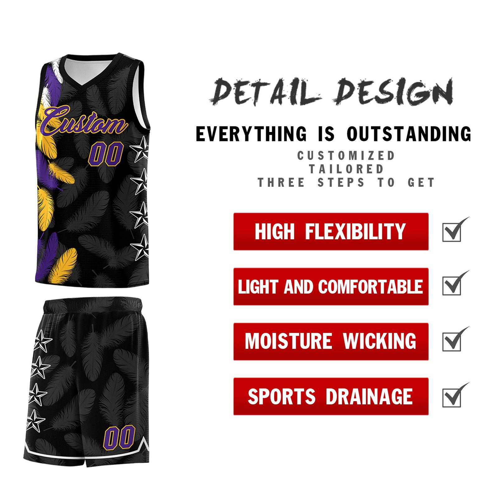 Custom Youth Basketball Jersey Black Purple Feather Series Sports Uniform