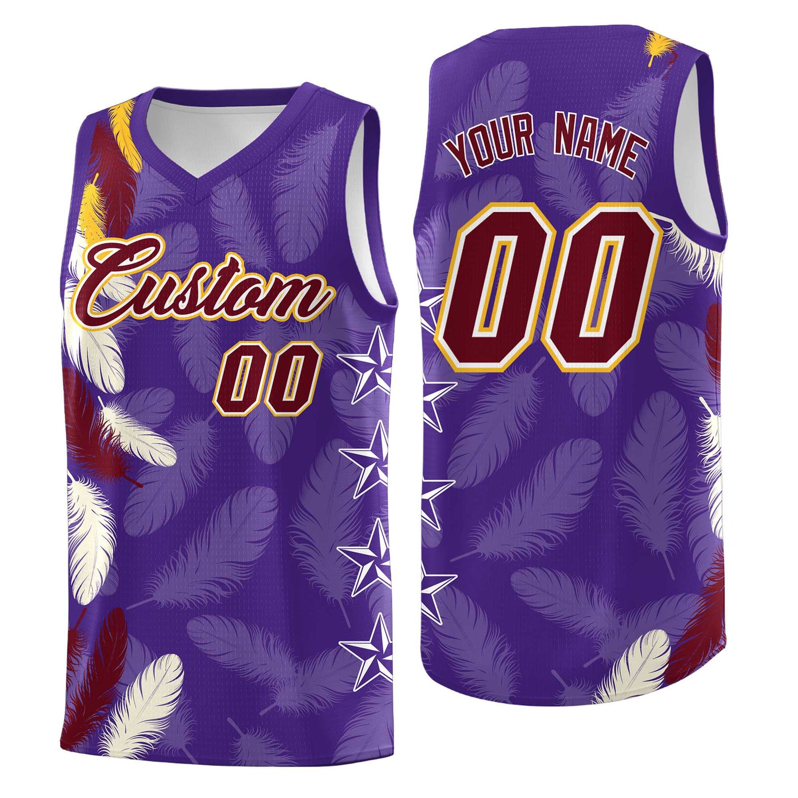 Custom Youth Basketball Jersey Purple Crimson Feather Series Sports Uniform