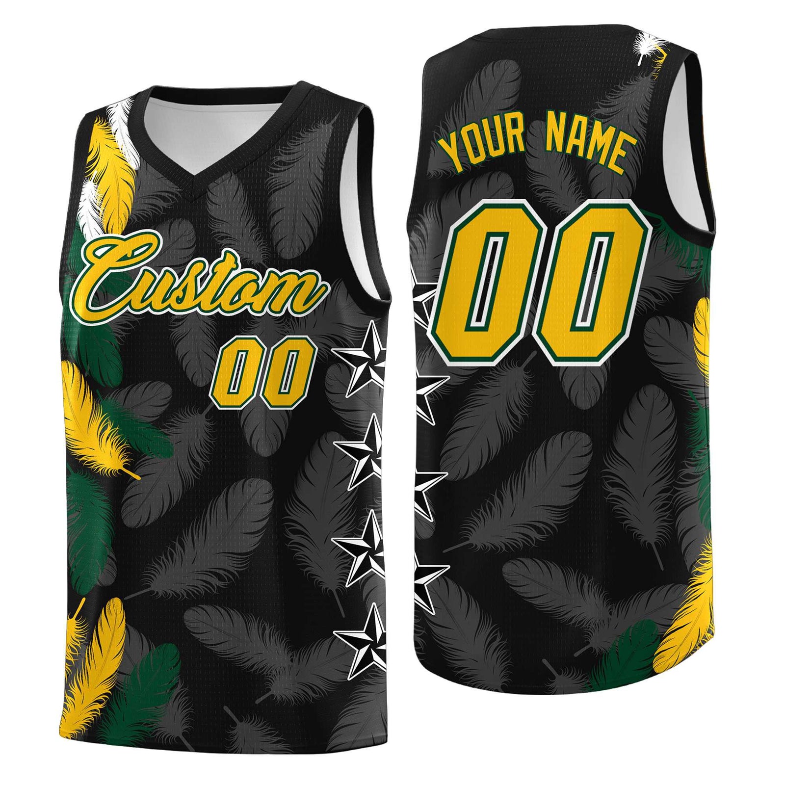Custom Youth Basketball Jersey Black Gold Feather Series Sports Uniform