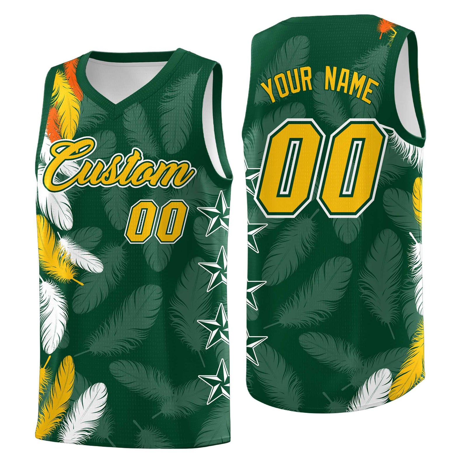 Custom Youth Basketball Jersey Green Gold Feather Series Sports Uniform