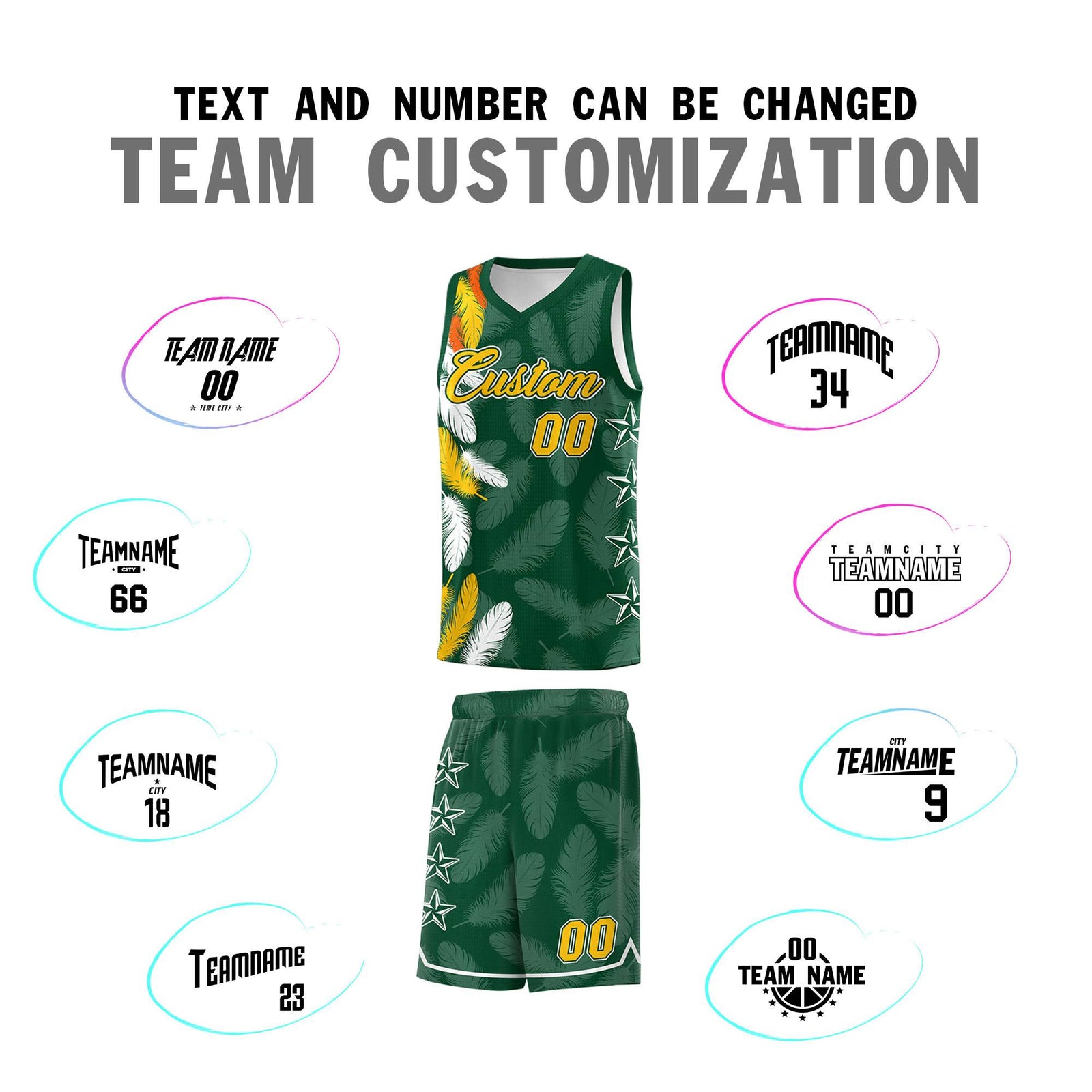 Custom Youth Basketball Jersey Green Gold Feather Series Sports Uniform
