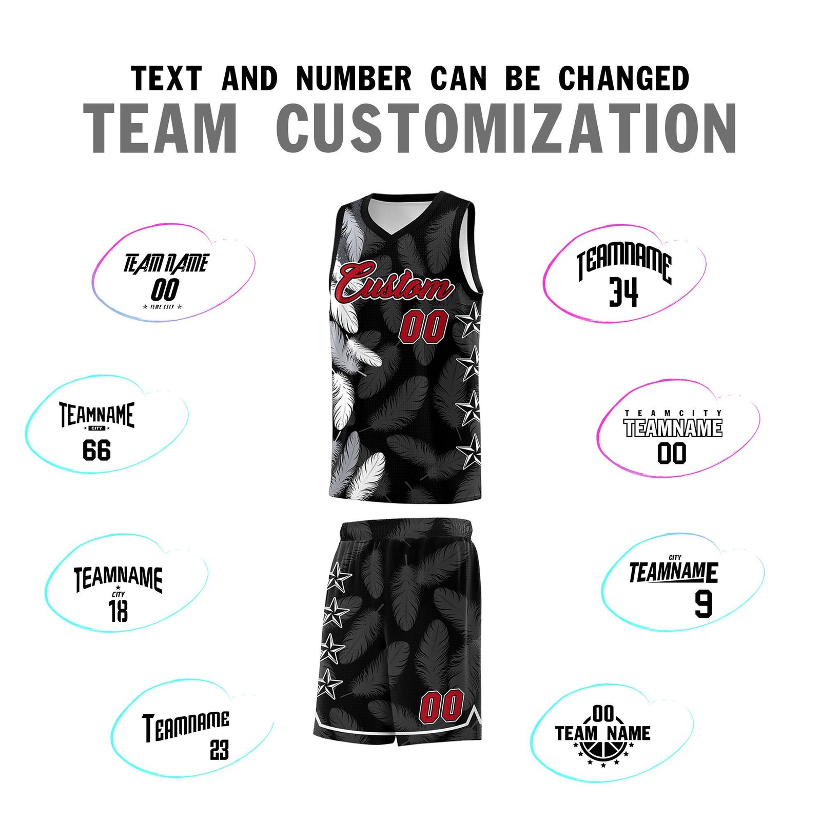 Custom Youth Basketball Jersey Black Red Feather Series Sports Uniform