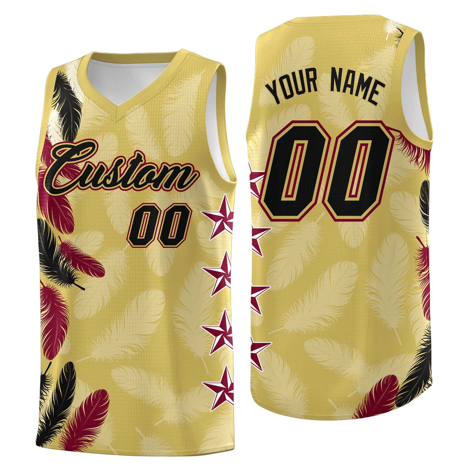 Custom Youth Basketball Jersey Old Gold Black Feather Series Sports Uniform