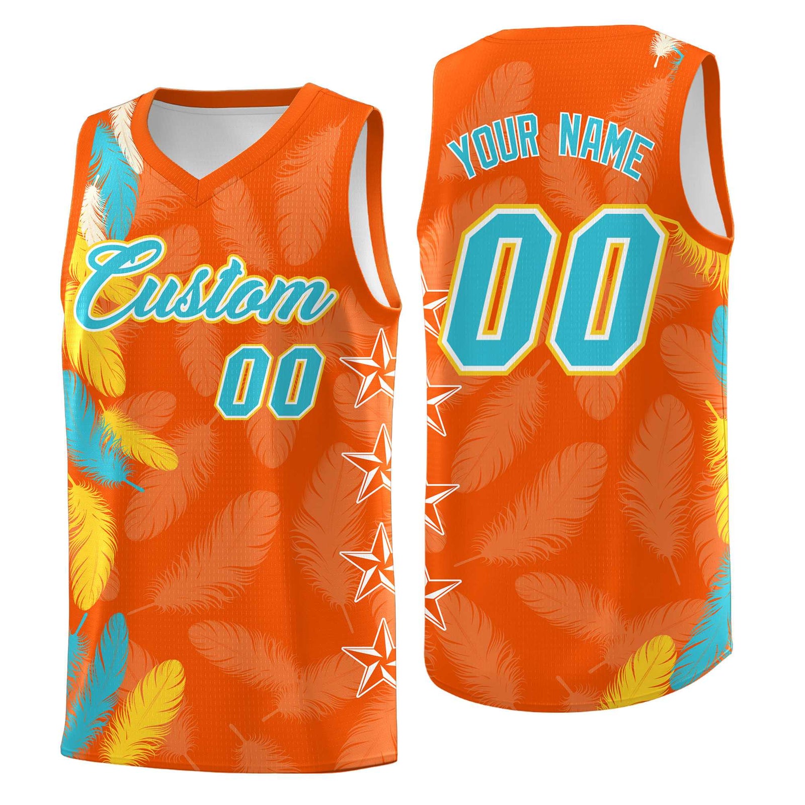 Custom Youth Basketball Jersey Orange Sky Blue Feather Series Sports Uniform