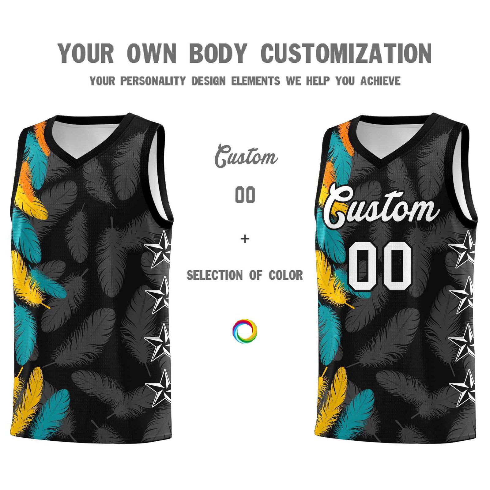 Custom Youth Basketball Jersey Black White Feather Series Sports Uniform