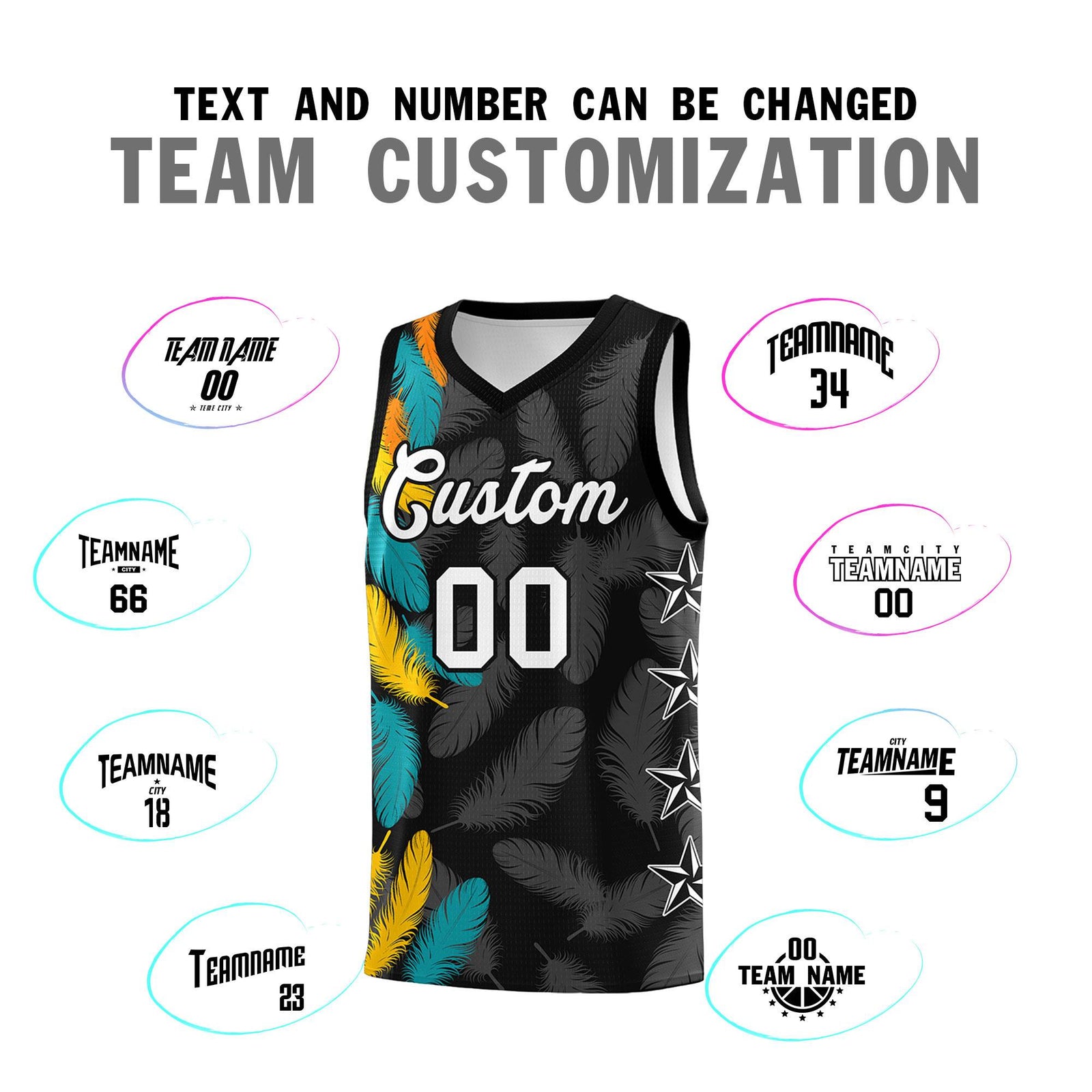 Custom Youth Basketball Jersey Black White Feather Series Sports Uniform