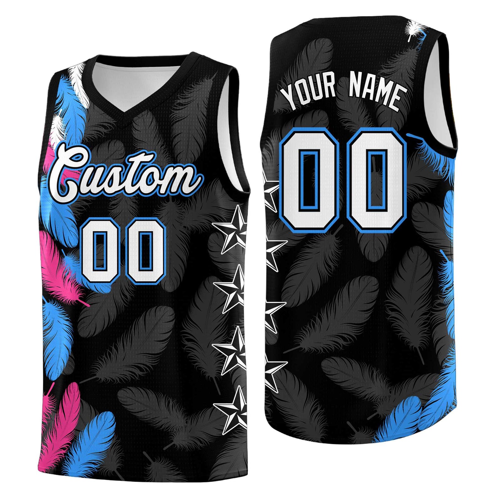 Custom Youth Basketball Jersey Black White Feather Series Sports Uniform