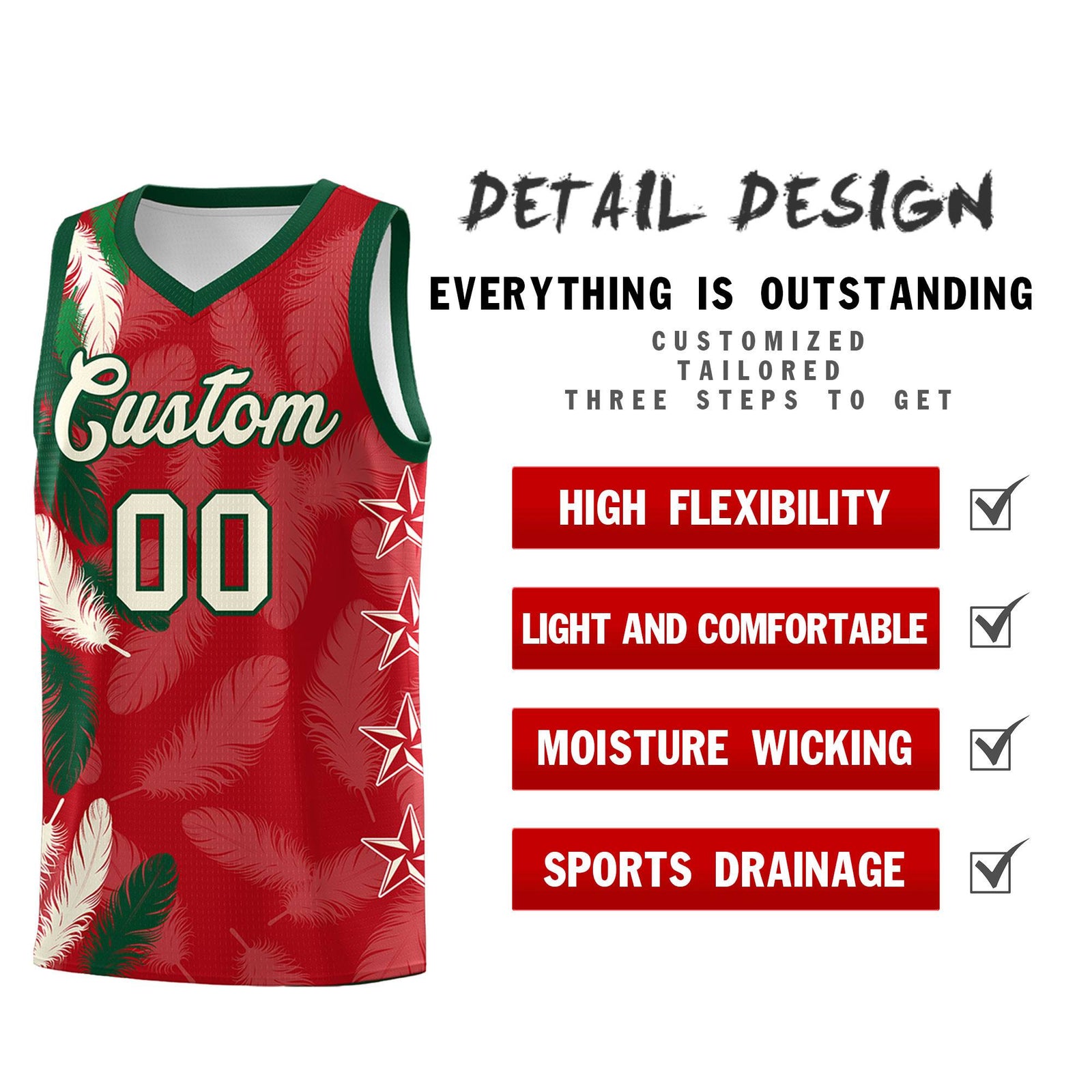 Custom Youth Basketball Jersey Red Cream Feather Series Sports Uniform