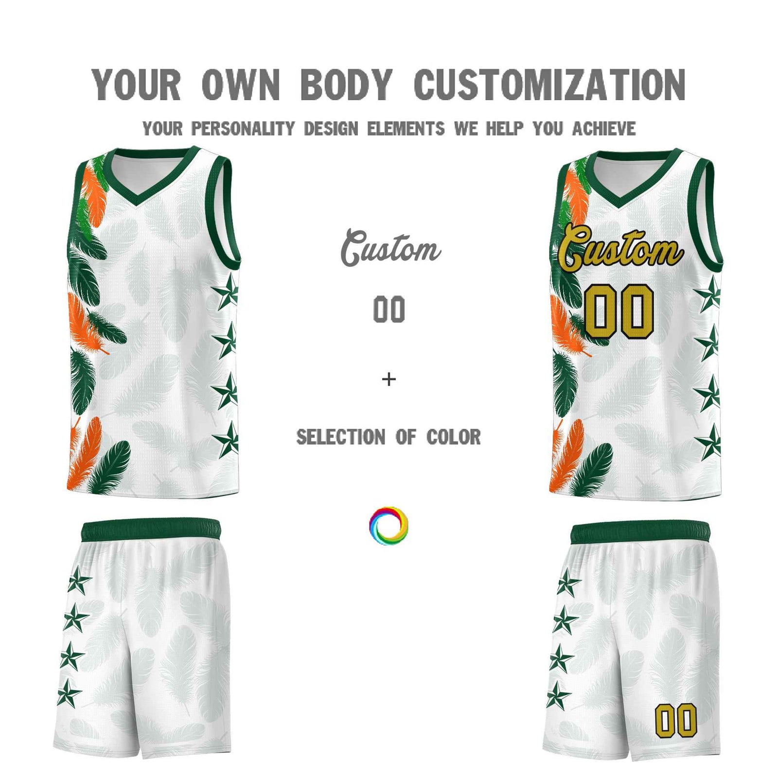 Custom Youth Basketball Jersey White Old Gold Feather Series Sports Uniform