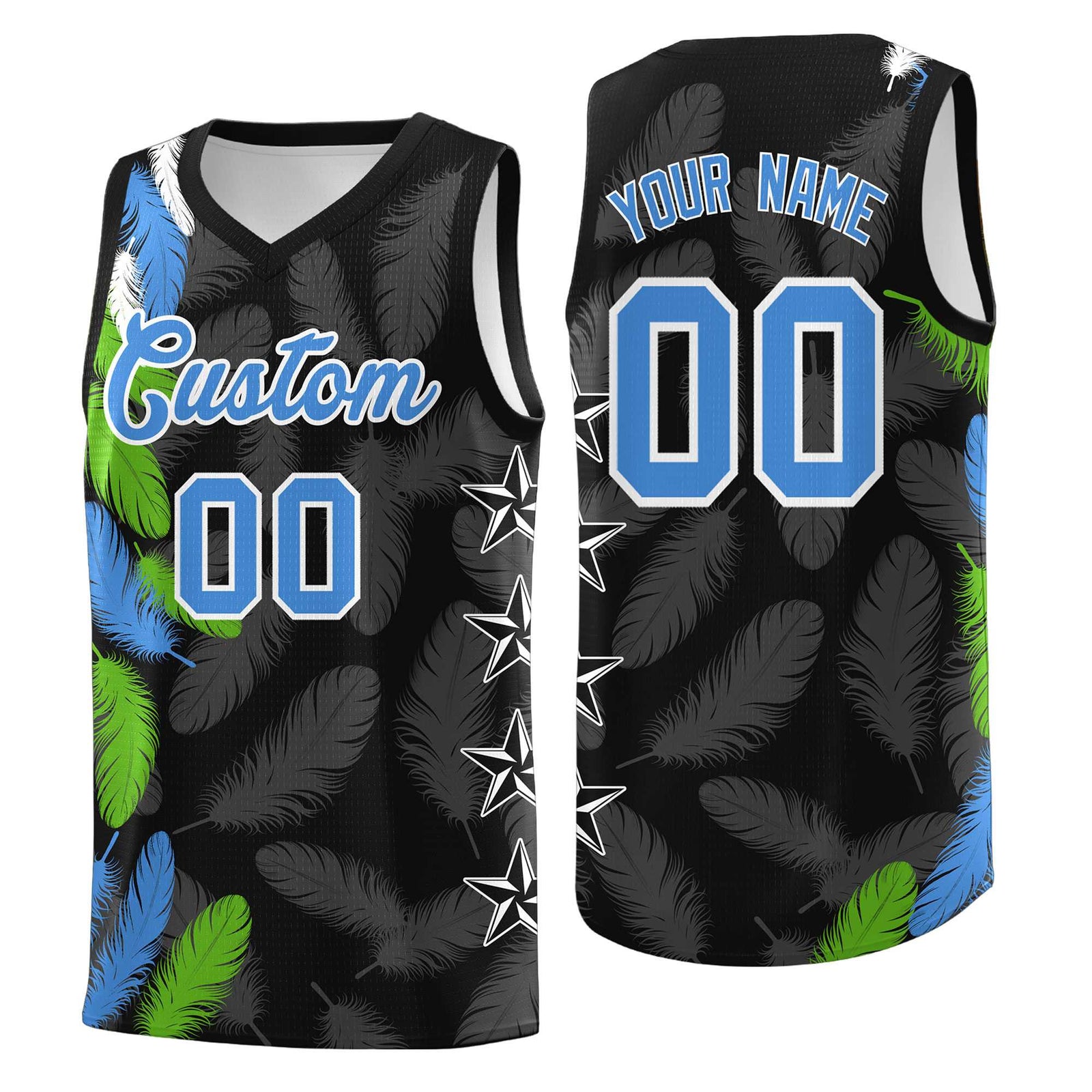 Custom Youth Basketball Jersey Black Powder Blue Feather Series Sports Uniform