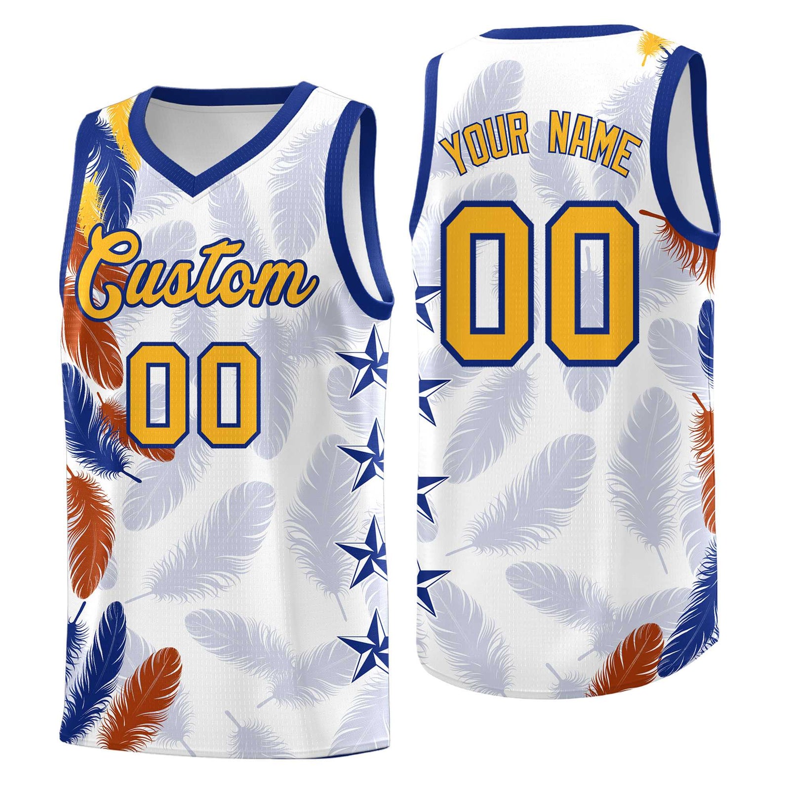 Custom Youth Basketball Jersey White Gold Feather Series Sports Uniform