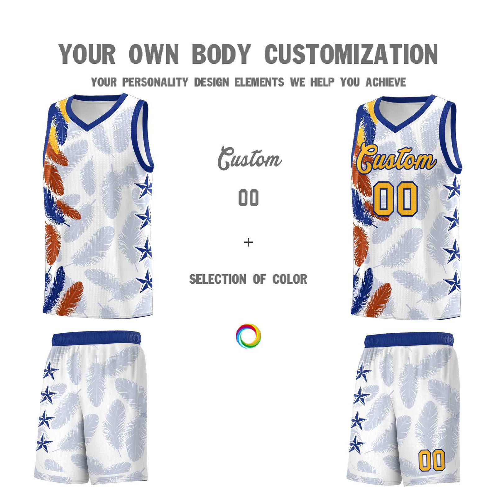 Custom Youth Basketball Jersey White Gold Feather Series Sports Uniform