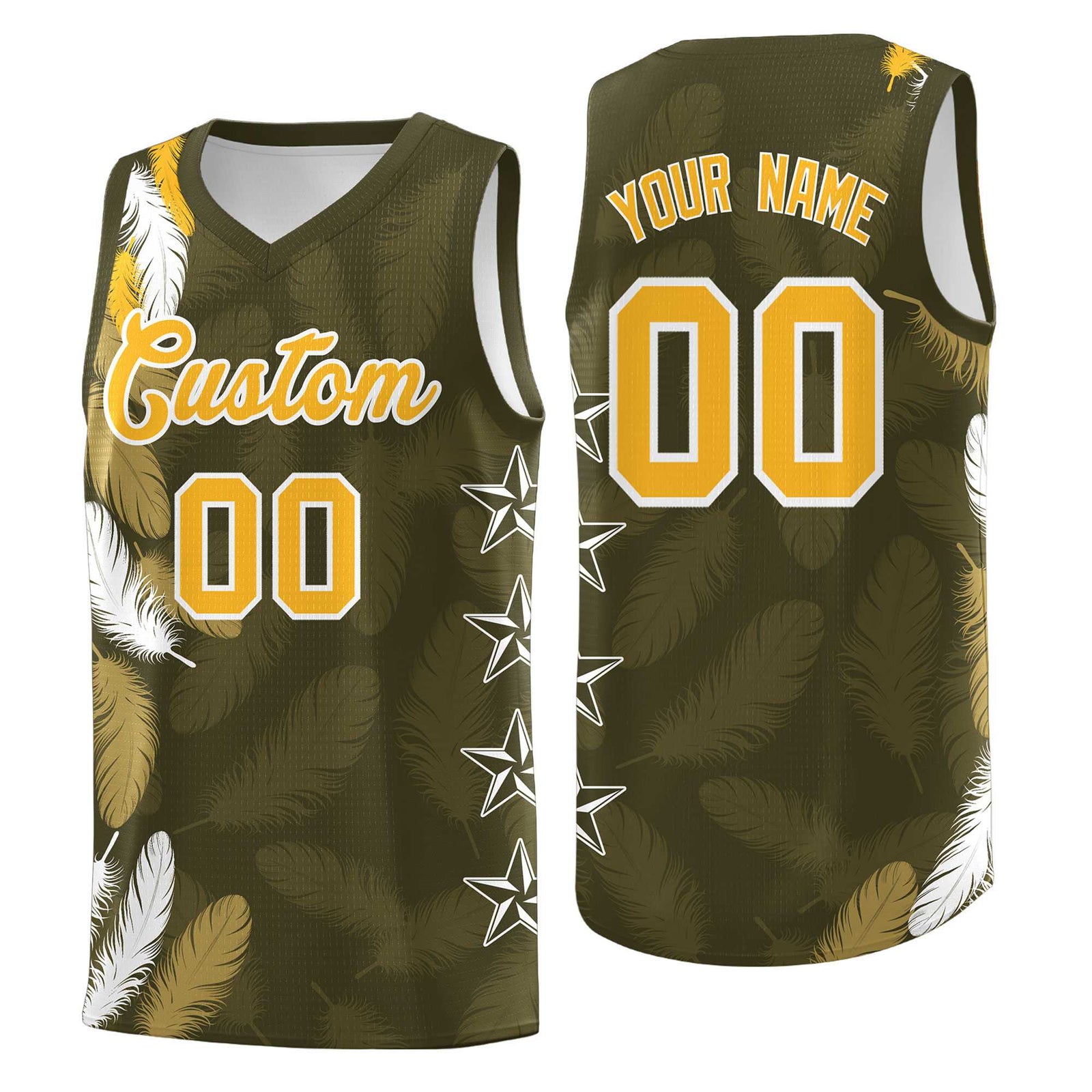 Custom Youth Basketball Jersey Olive Gold Feather Series Sports Uniform