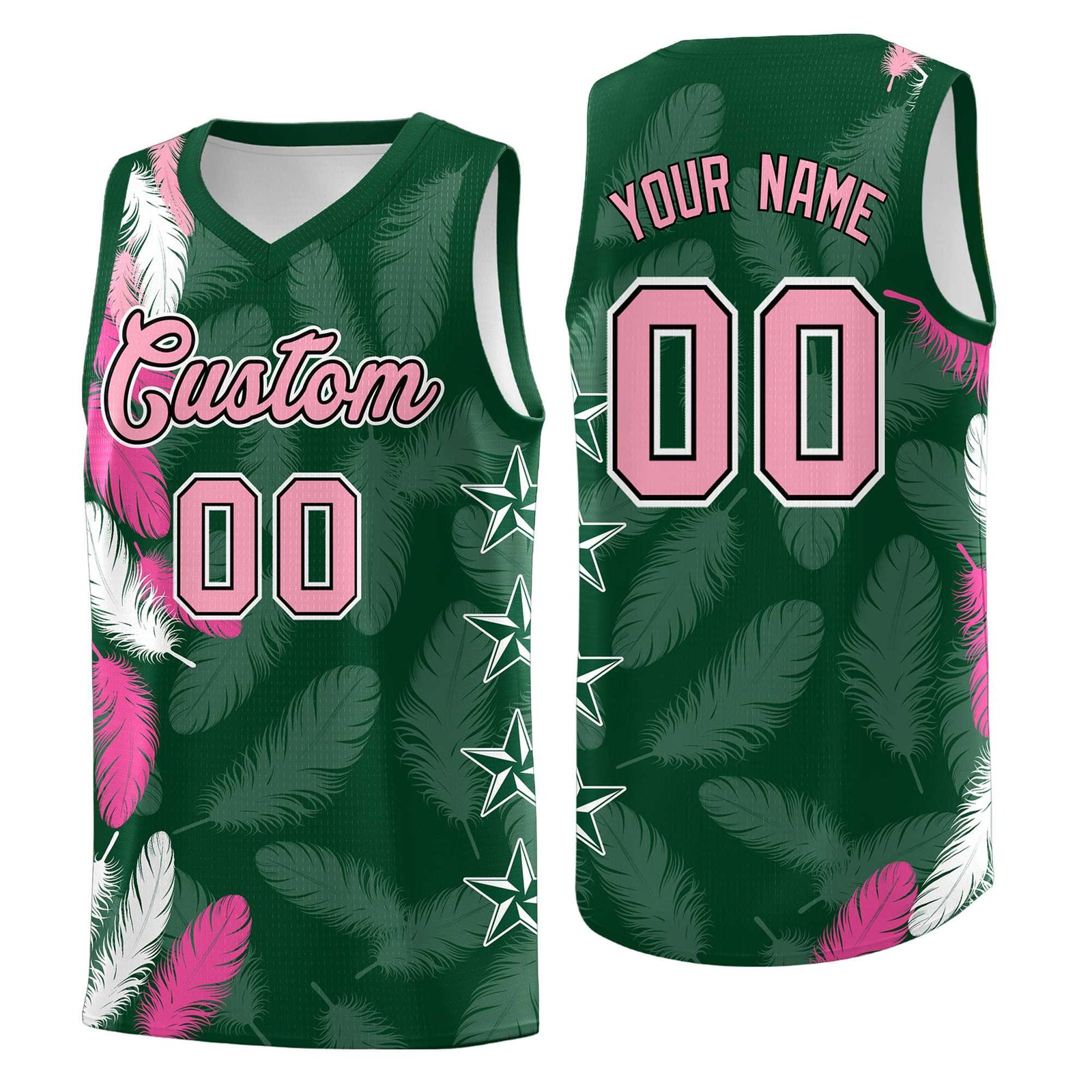 Custom Youth Basketball Jersey Green Light Pink Feather Series Sports Uniform