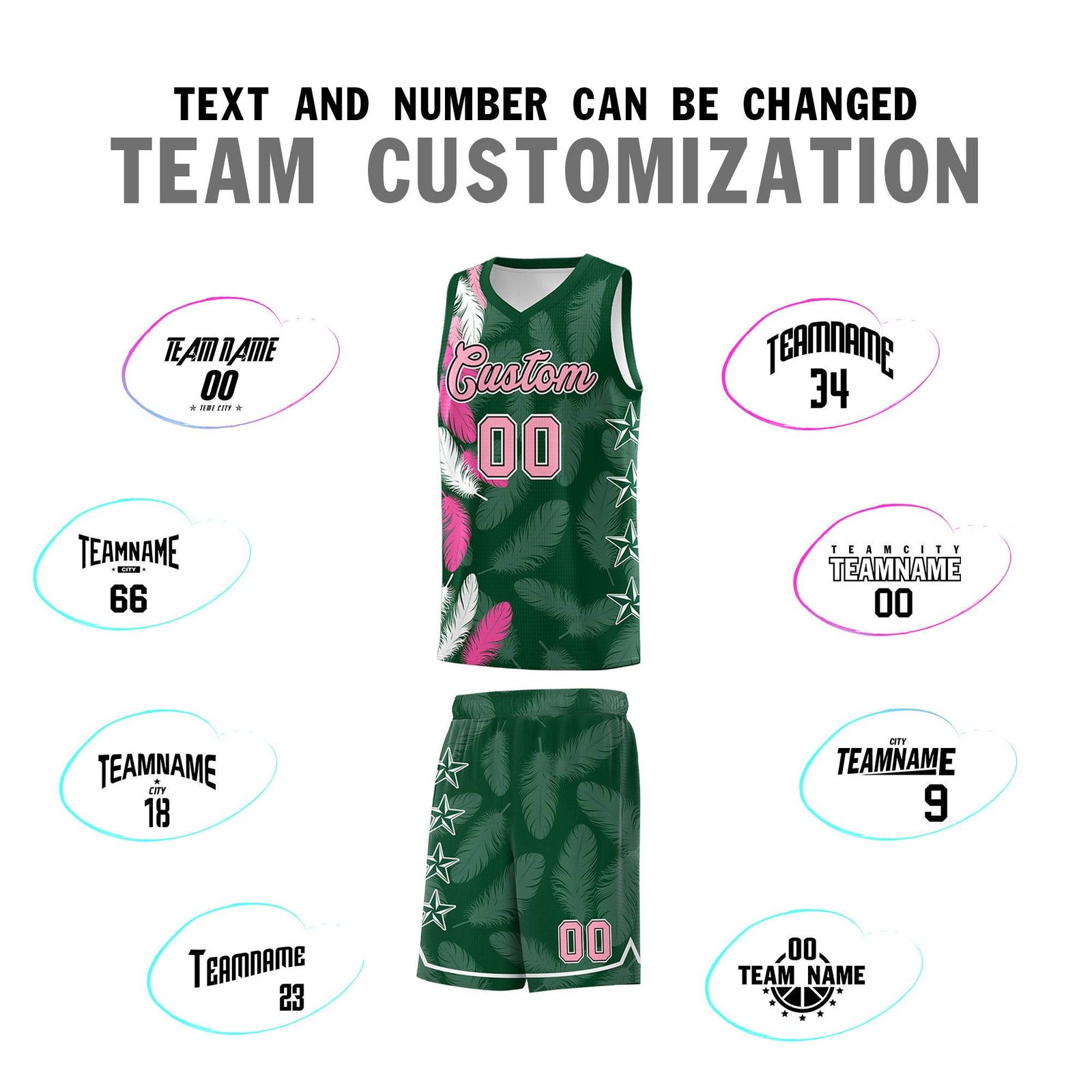 Custom Youth Basketball Jersey Green Light Pink Feather Series Sports Uniform