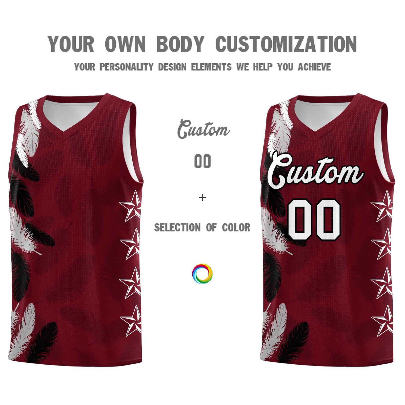 Custom Youth Basketball Jersey Maroon White Feather Series Sports Uniform