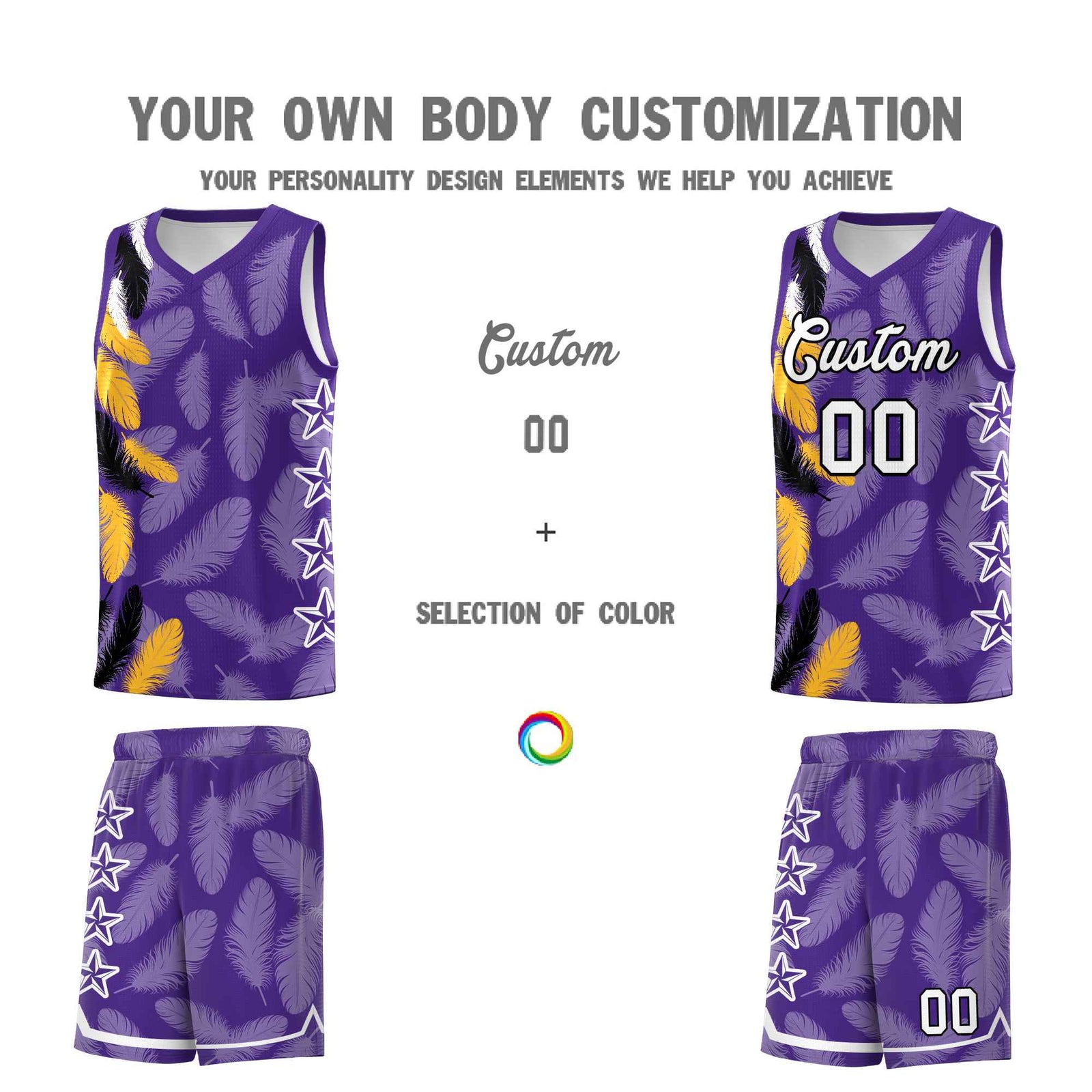 Custom Youth Basketball Jersey Purple White Feather Series Sports Uniform