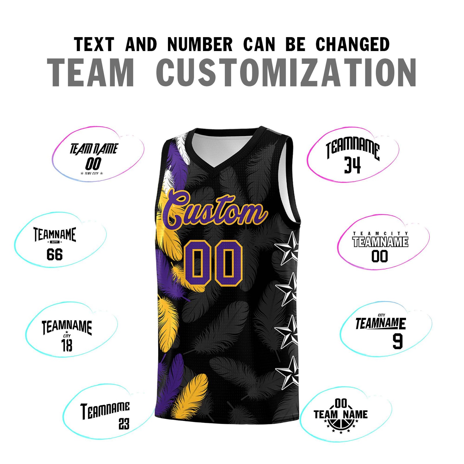 Custom Youth Basketball Jersey Black Purple Feather Series Sports Uniform
