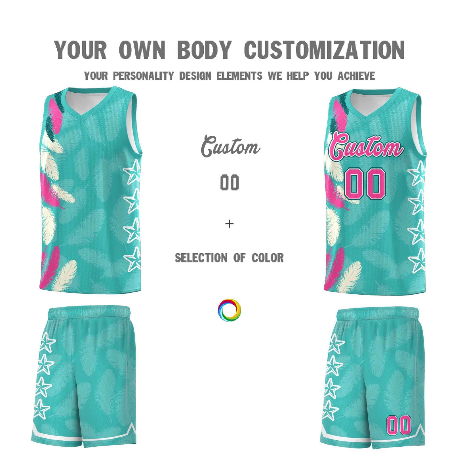 Custom Youth Basketball Jersey Bright Green Pink Feather Series Sports Uniform