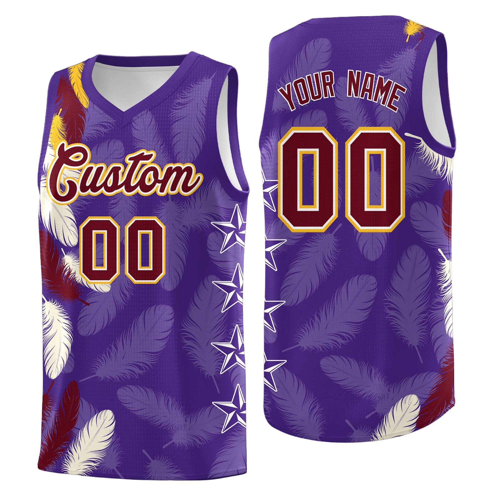 Custom Youth Basketball Jersey Purple Crimson Feather Series Sports Uniform