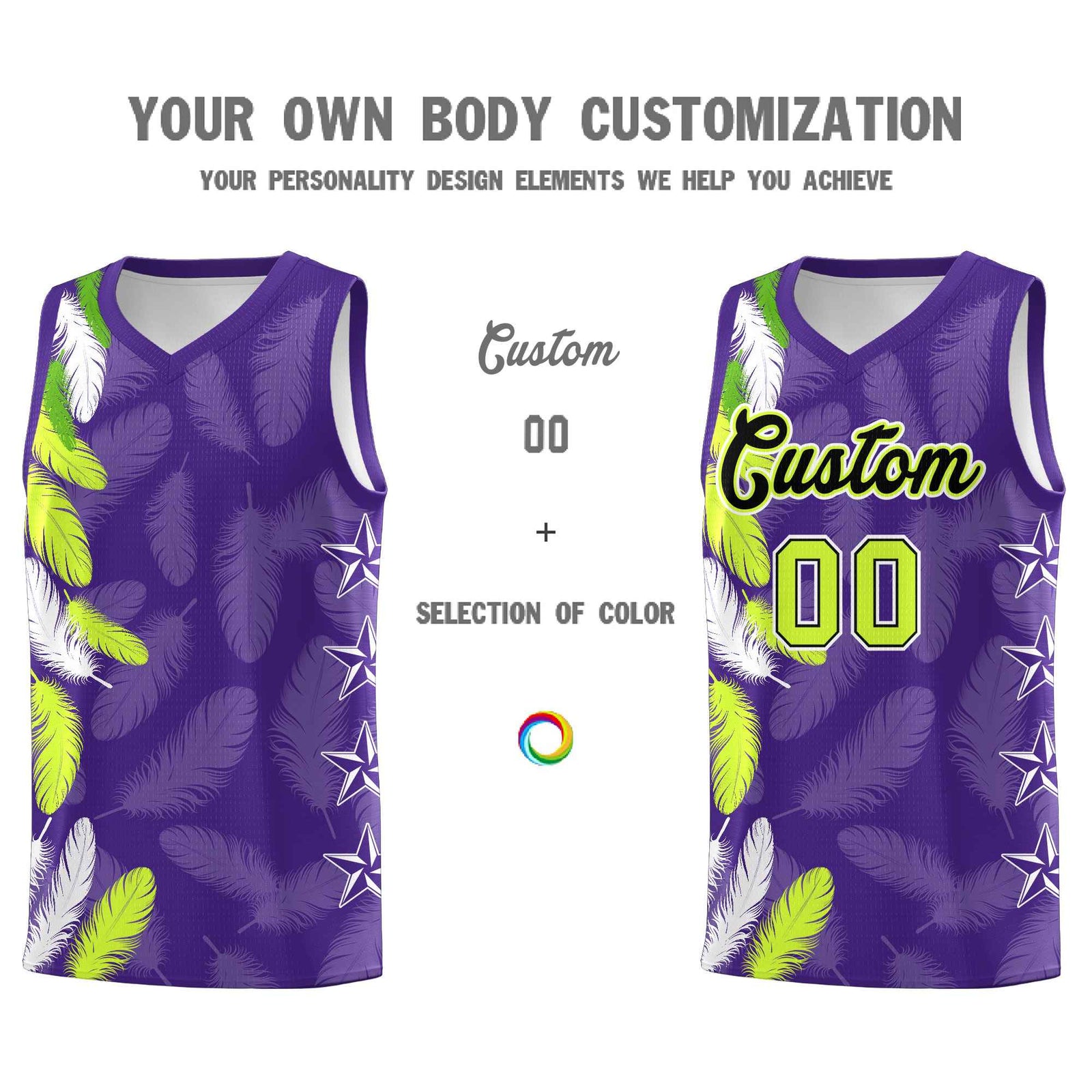 Custom Youth Basketball Jersey Purple Black Feather Series Sports Uniform