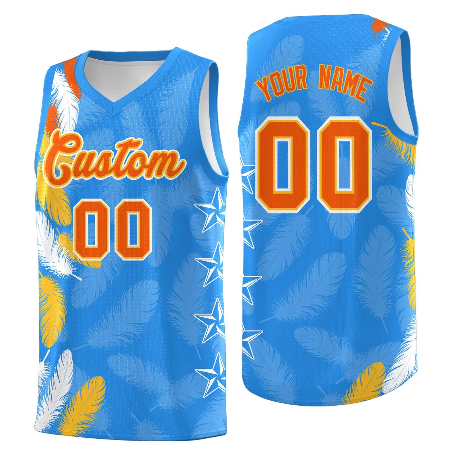 Custom Youth Basketball Jersey Powder Blue Orange Feather Series Sports Uniform